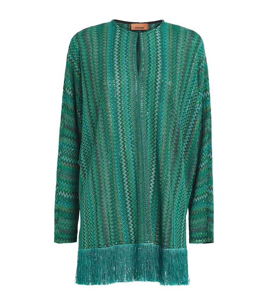 Sequinned Zigzag Blouse S614K EMRLD TEAL BLK Image 1