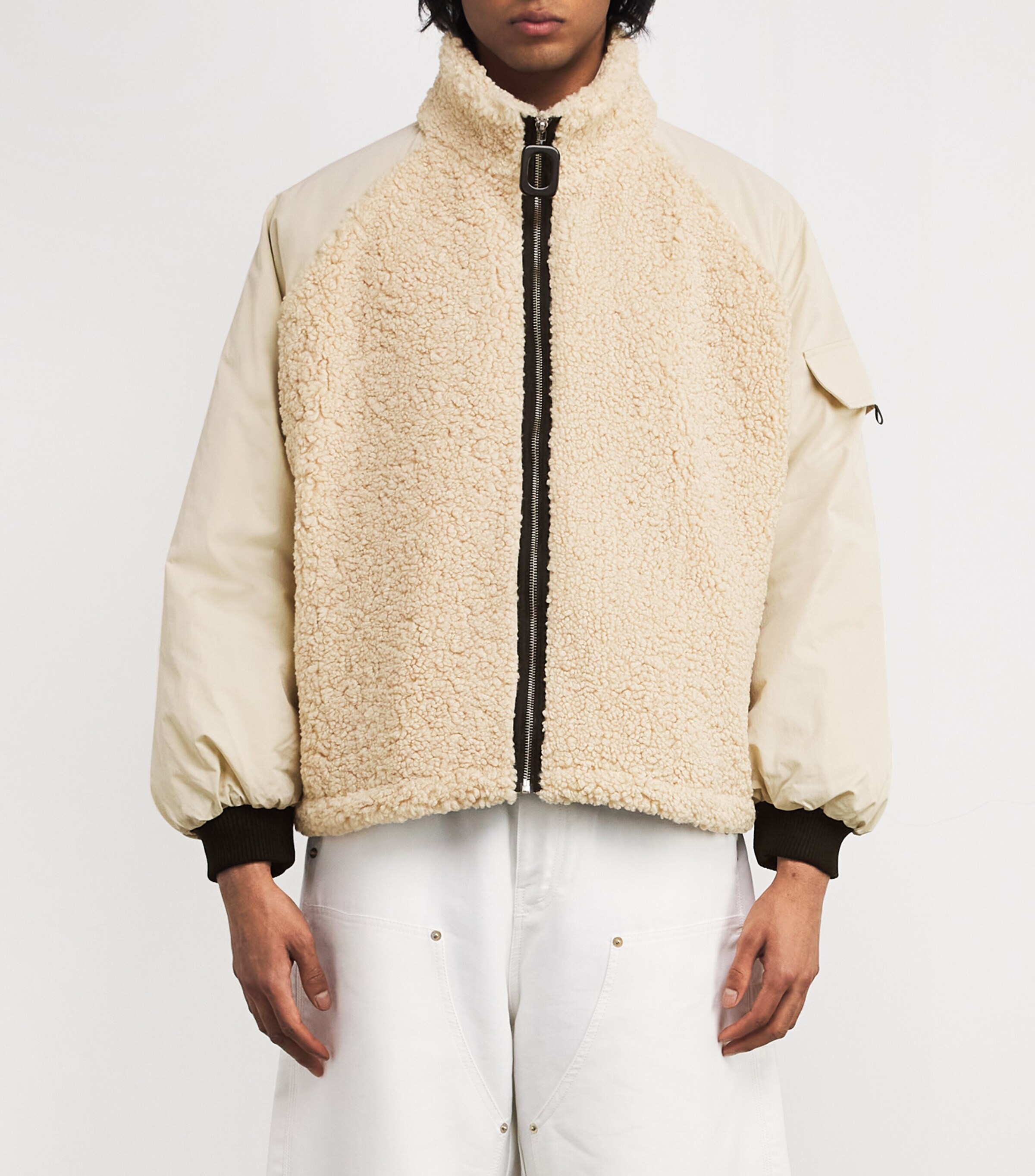 JW Anderson Mens Bouclé Panelled Bomber Jacket Beige Image 3