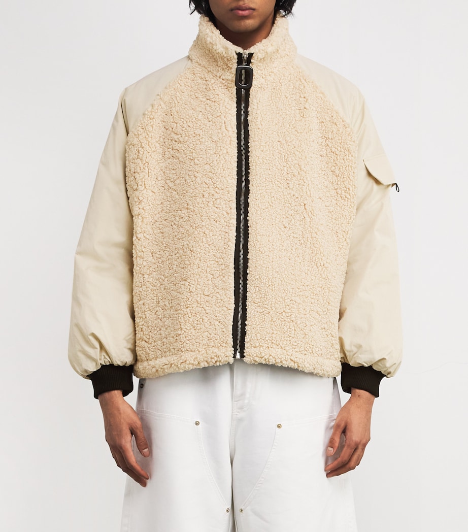 JW Anderson Mens Bouclé Panelled Bomber Jacket Beige Image 3