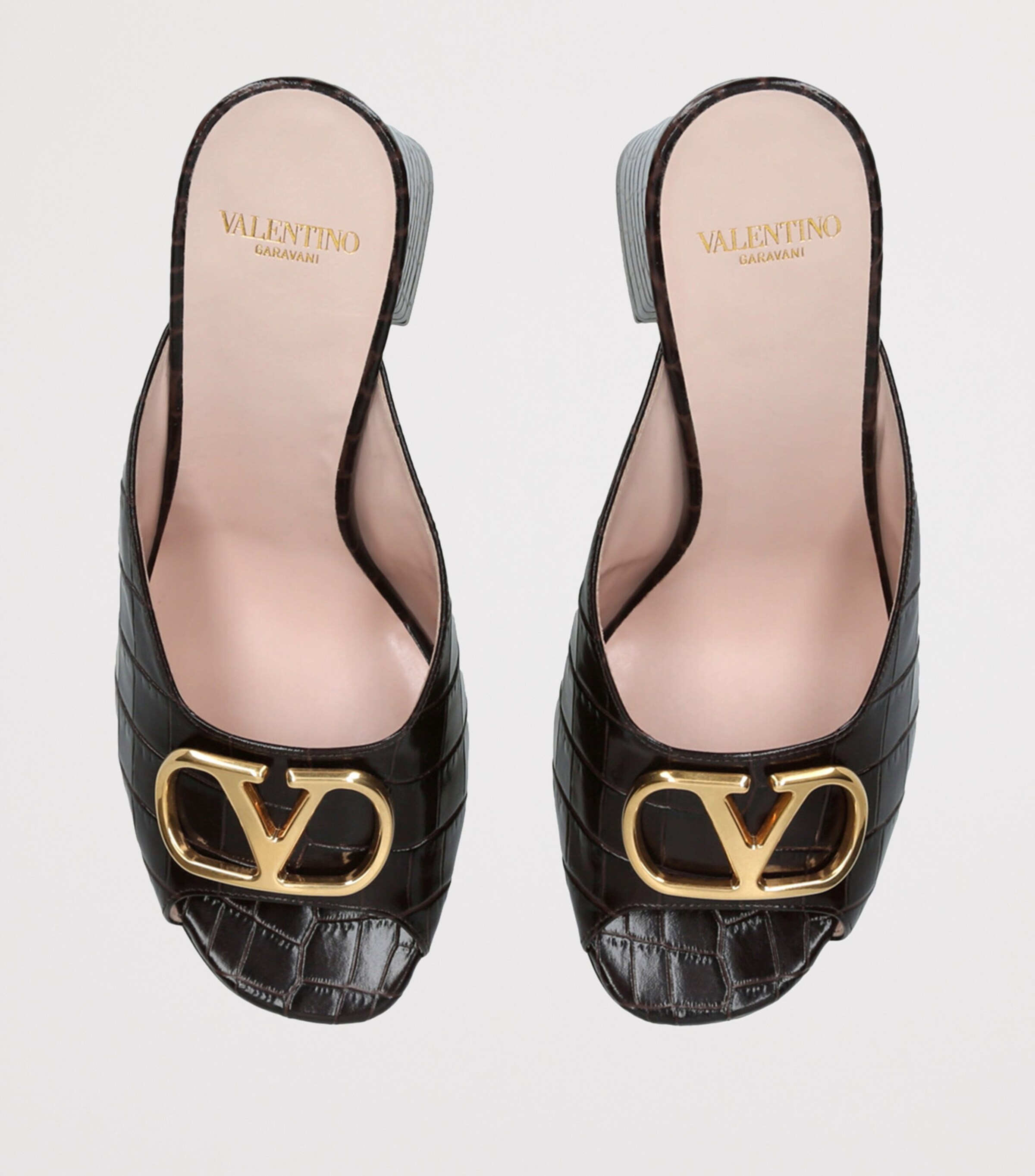 Valentino Garavani Croc-Embossed Leather VLogo Mules 95 Mid Brown Image 4