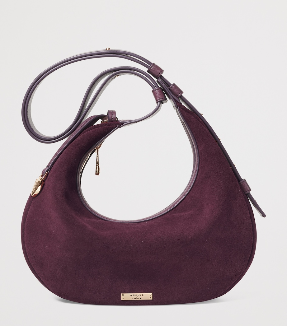 Small Suede Hudson Crescent Shoulder Bag CLARET Image 2