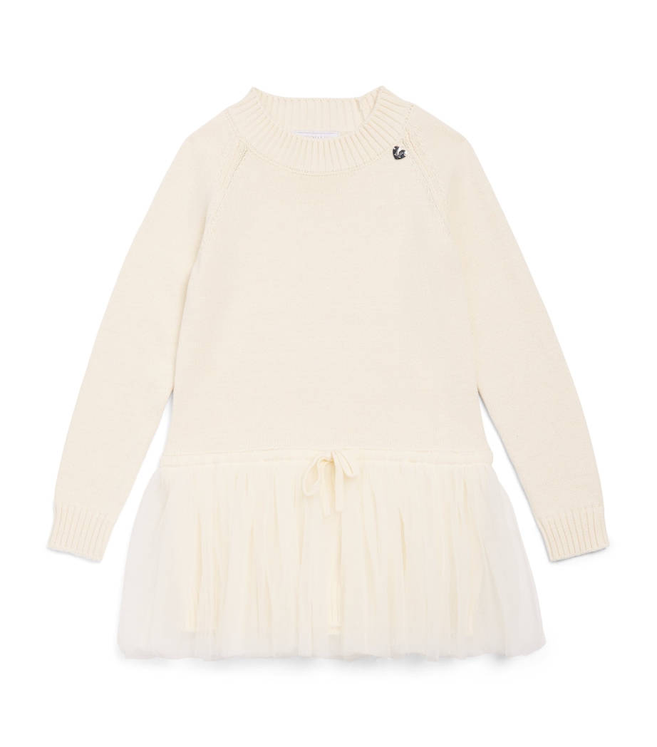 Monnalisa Cotton-Wool Tulle Sweater Dress (2-10 Years) Gardenia Image 1