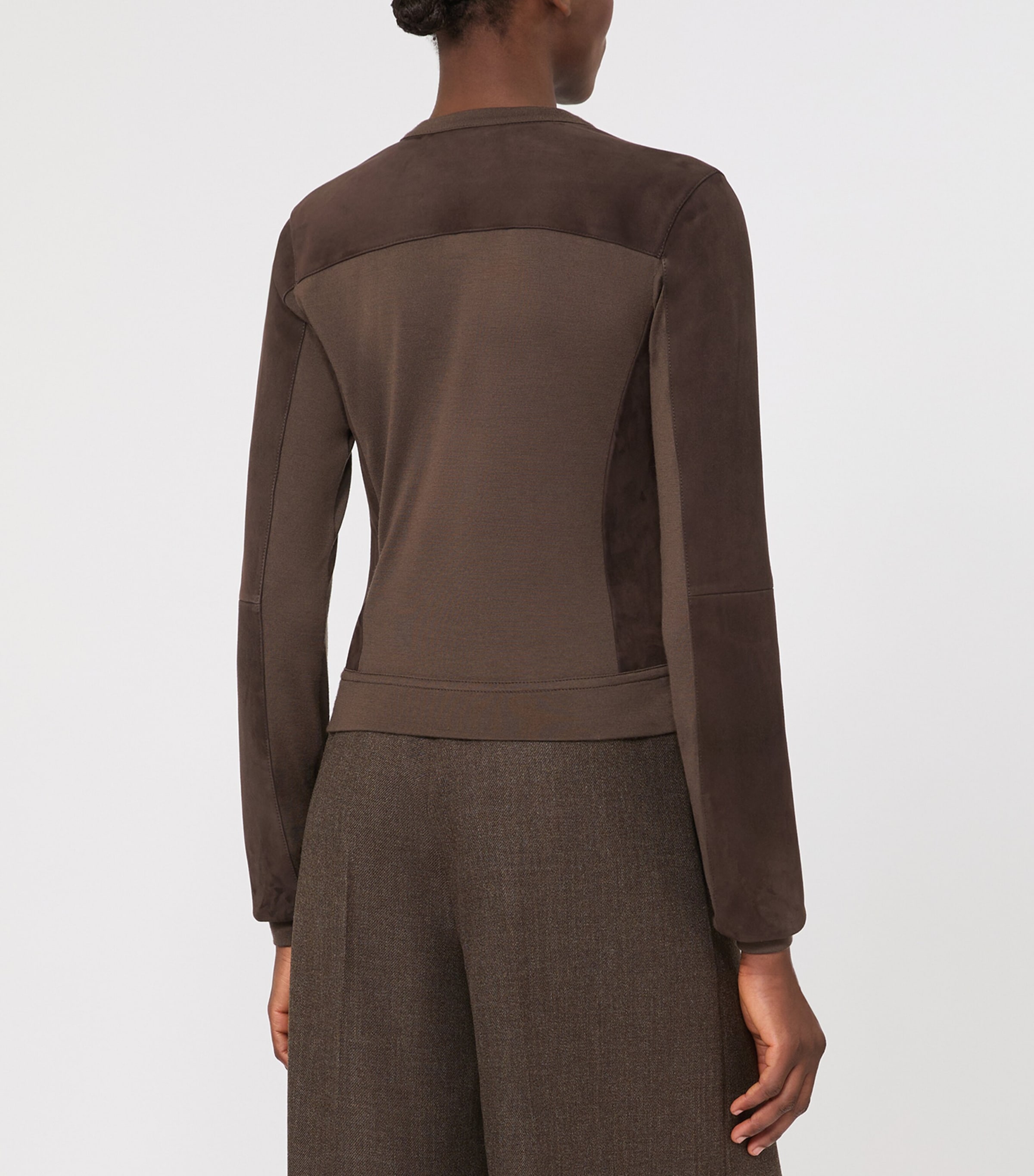 Max Mara Womens Suede V-Neck Jacket Mud Image 3