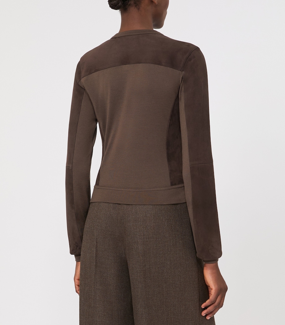 Max Mara Womens Suede V-Neck Jacket Mud Image 3