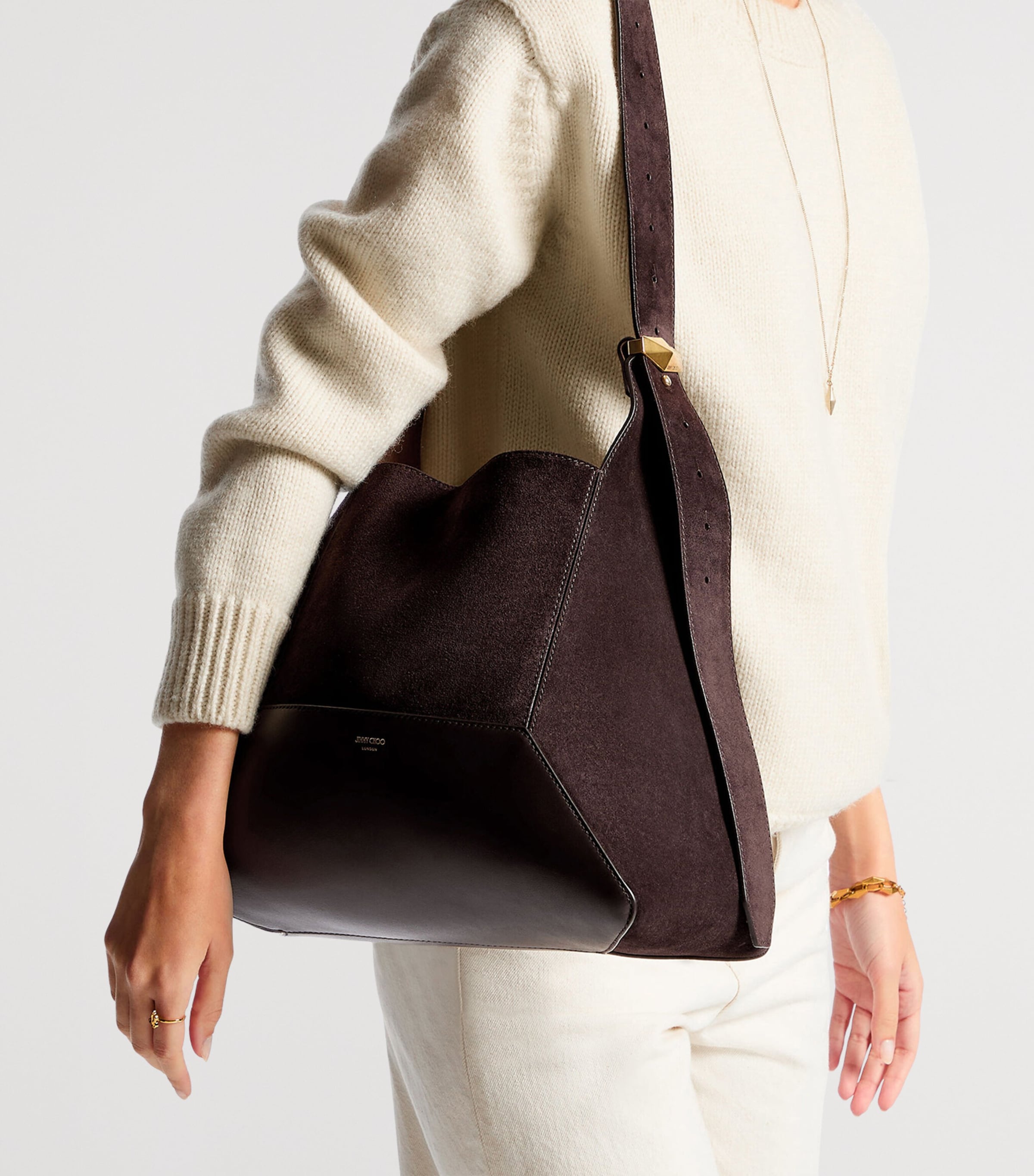 Jimmy Choo Medium Suede Diamond Shoulder Bag Coffee/gold Image 2