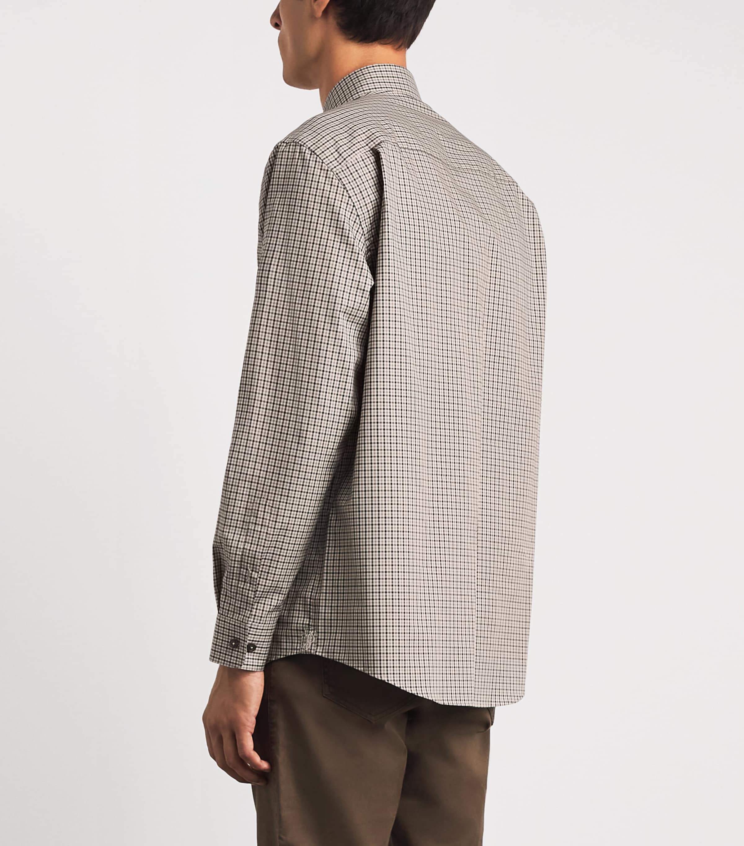 Purdey Mens Cotton Tattersall Shirt Taupe Image 5