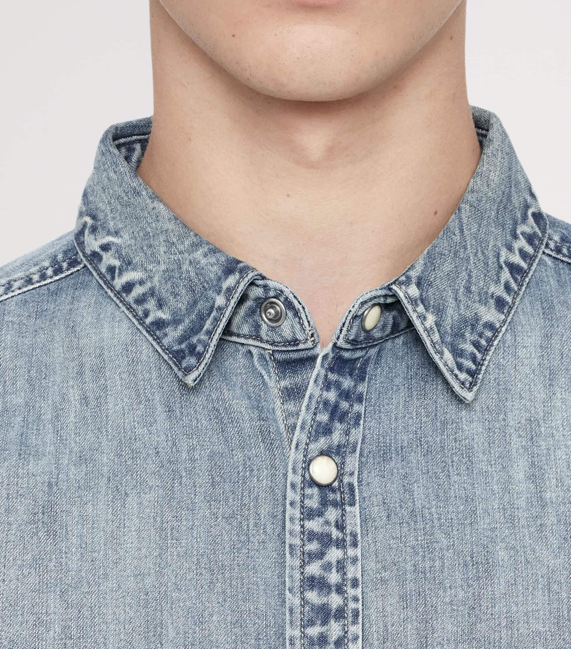 AllSaints Mens Denim Gleason Shirt Light Indigo Image 5