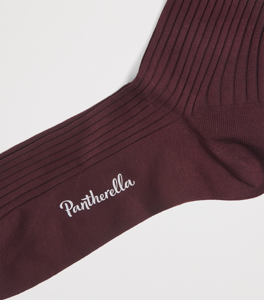 Pantherella Mens Ribbed Danvers Socks Burgundy Image 2