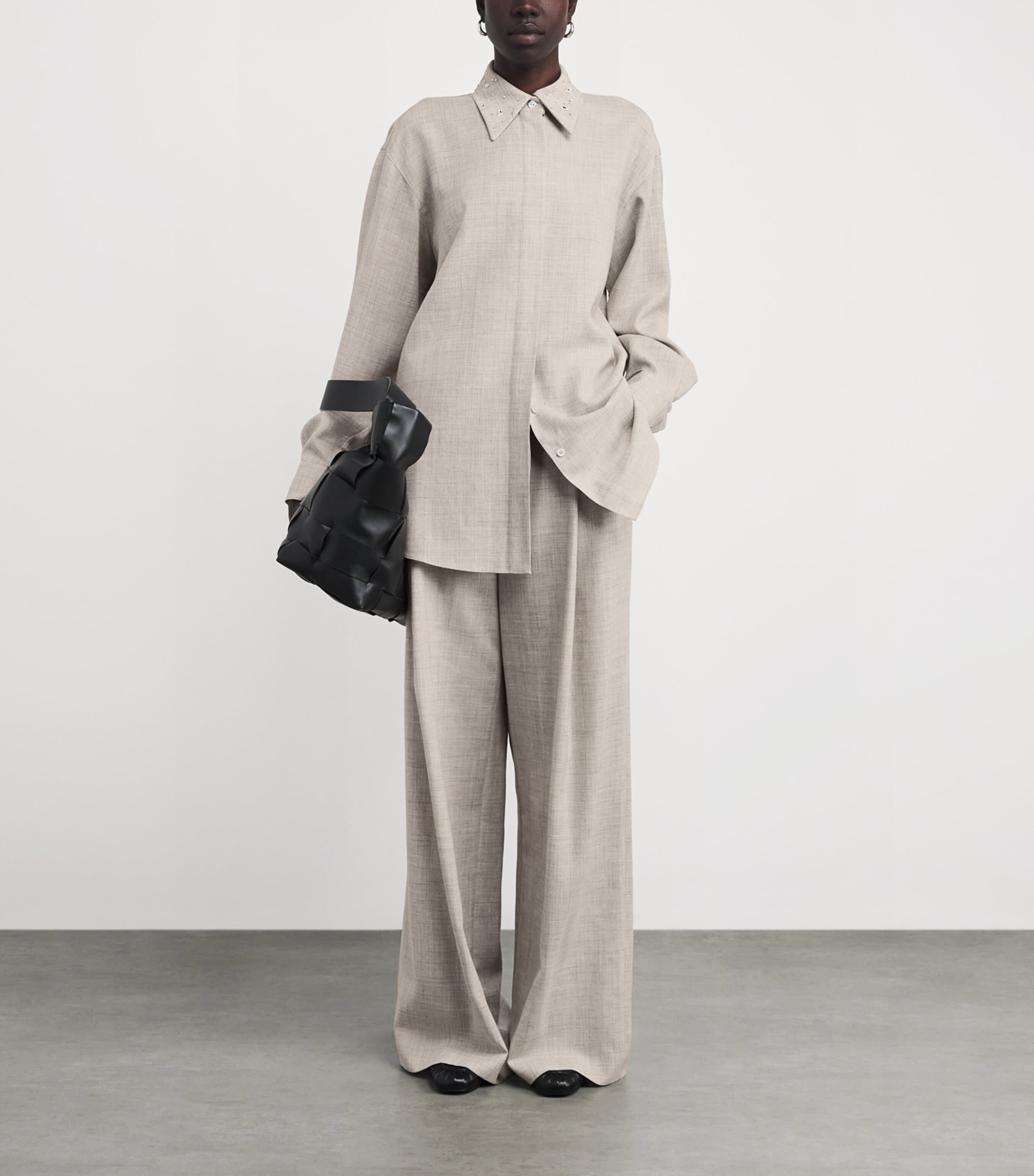 Wool-Cashmere Wide-Leg Trousers TAUPE MULTI Image 2