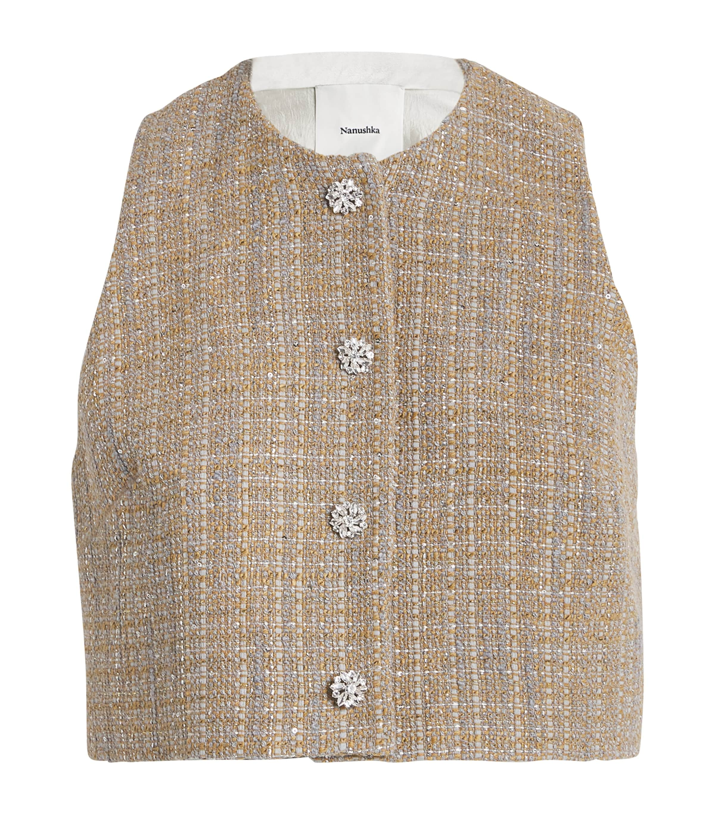 Sandro Tweed Cropped Waistcoat In Beige