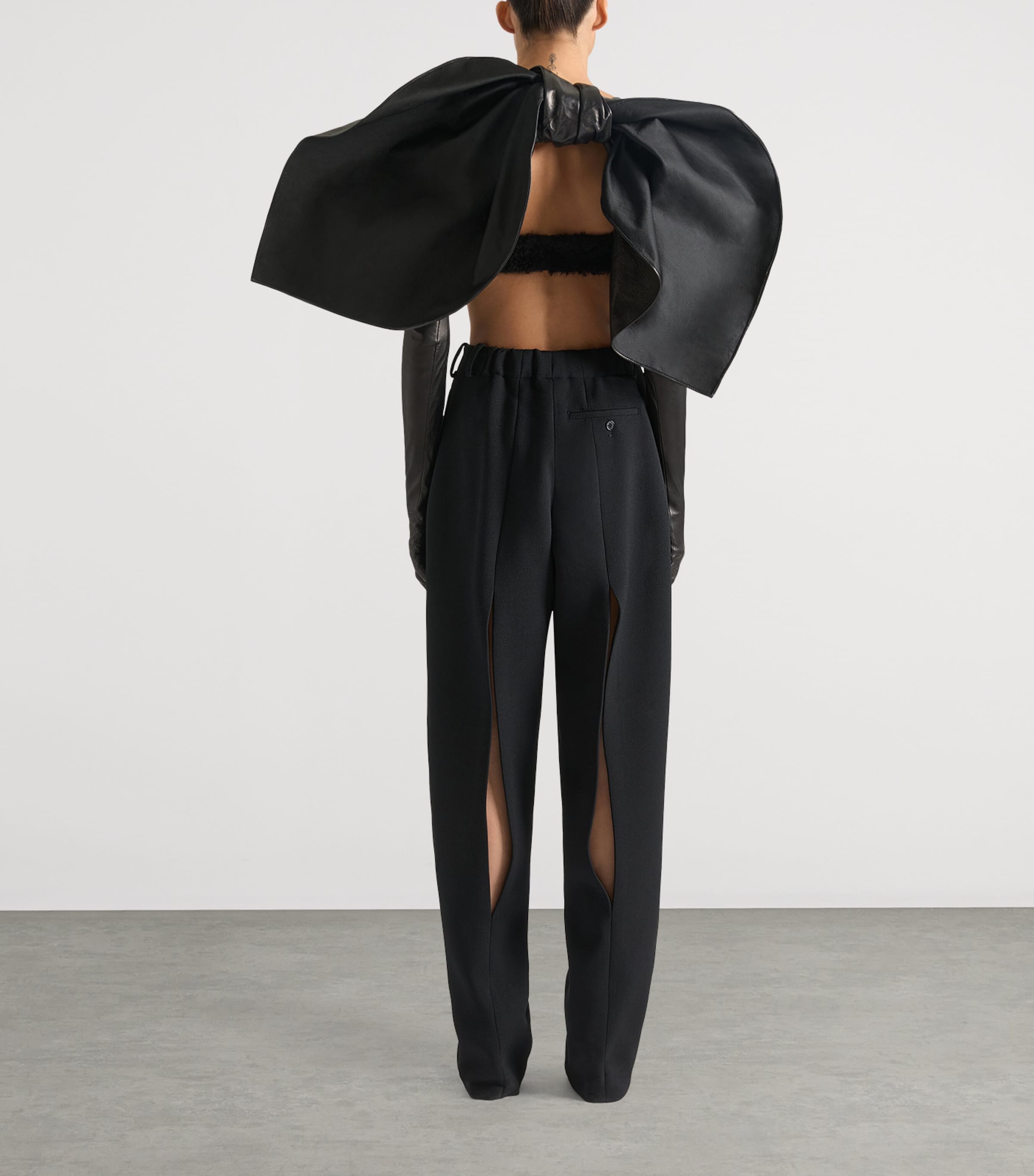 Leather Bow Full-Length Gloves BLACK Image 3