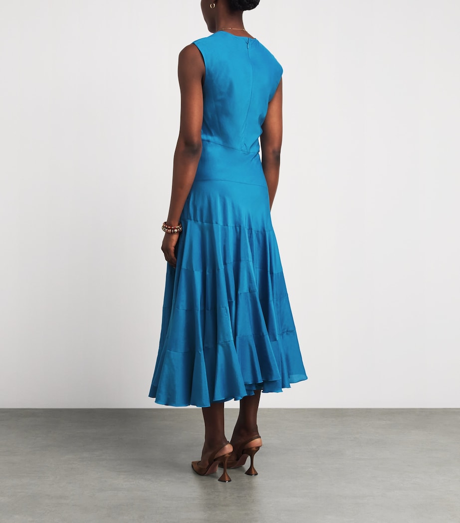 Tory Burch Womens Cotton-Silk Asymmetric Maxi Dress Bay Blue Image 4