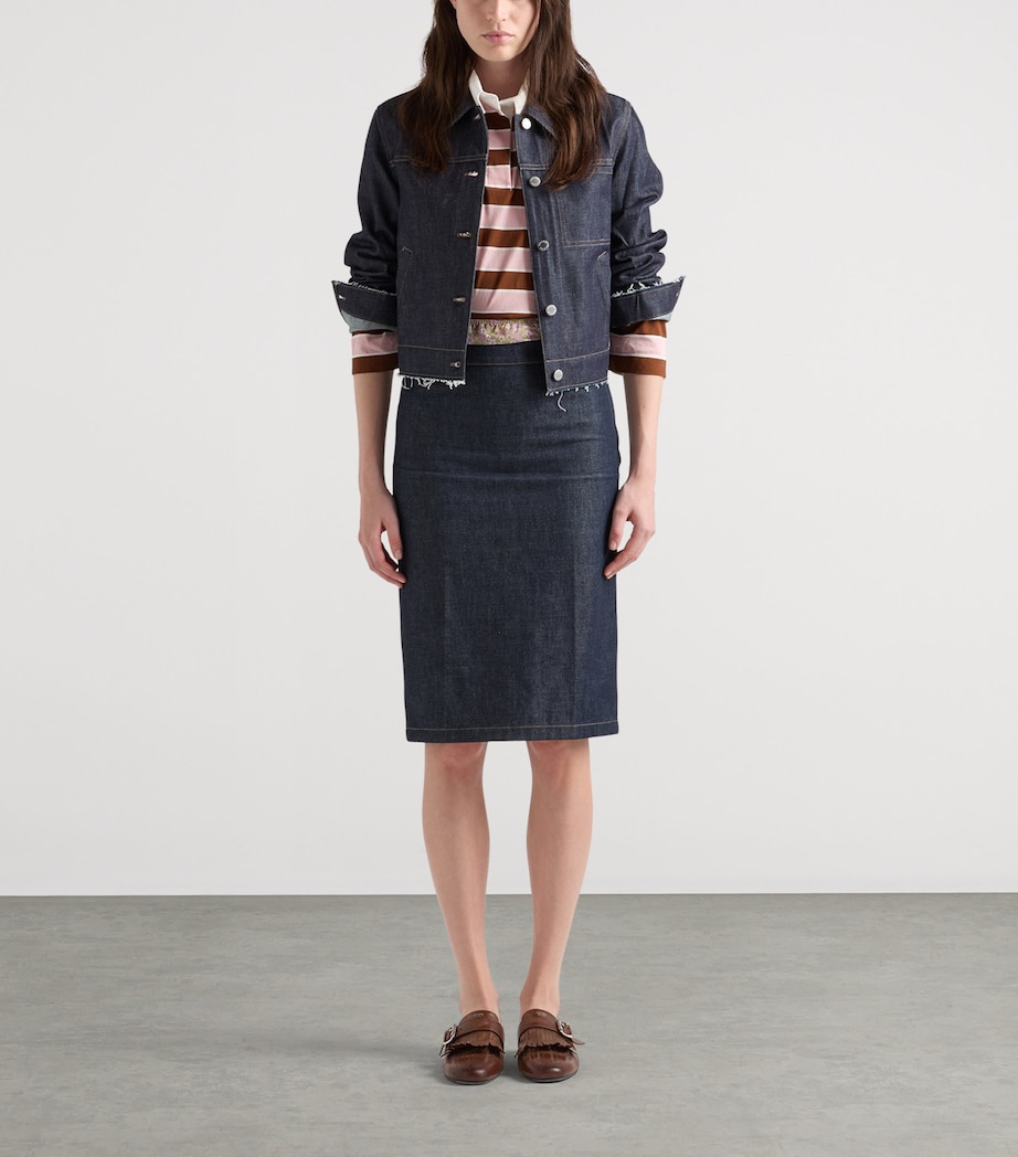 Prada Womens Raw-Hem Denim Jacket Blue Image 2