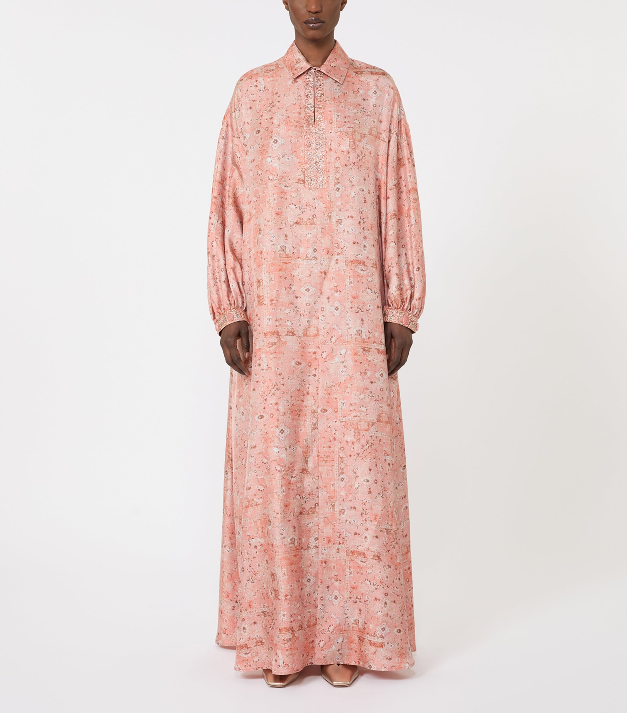 Printed Maxi Shirt Dress CORAL Image 2