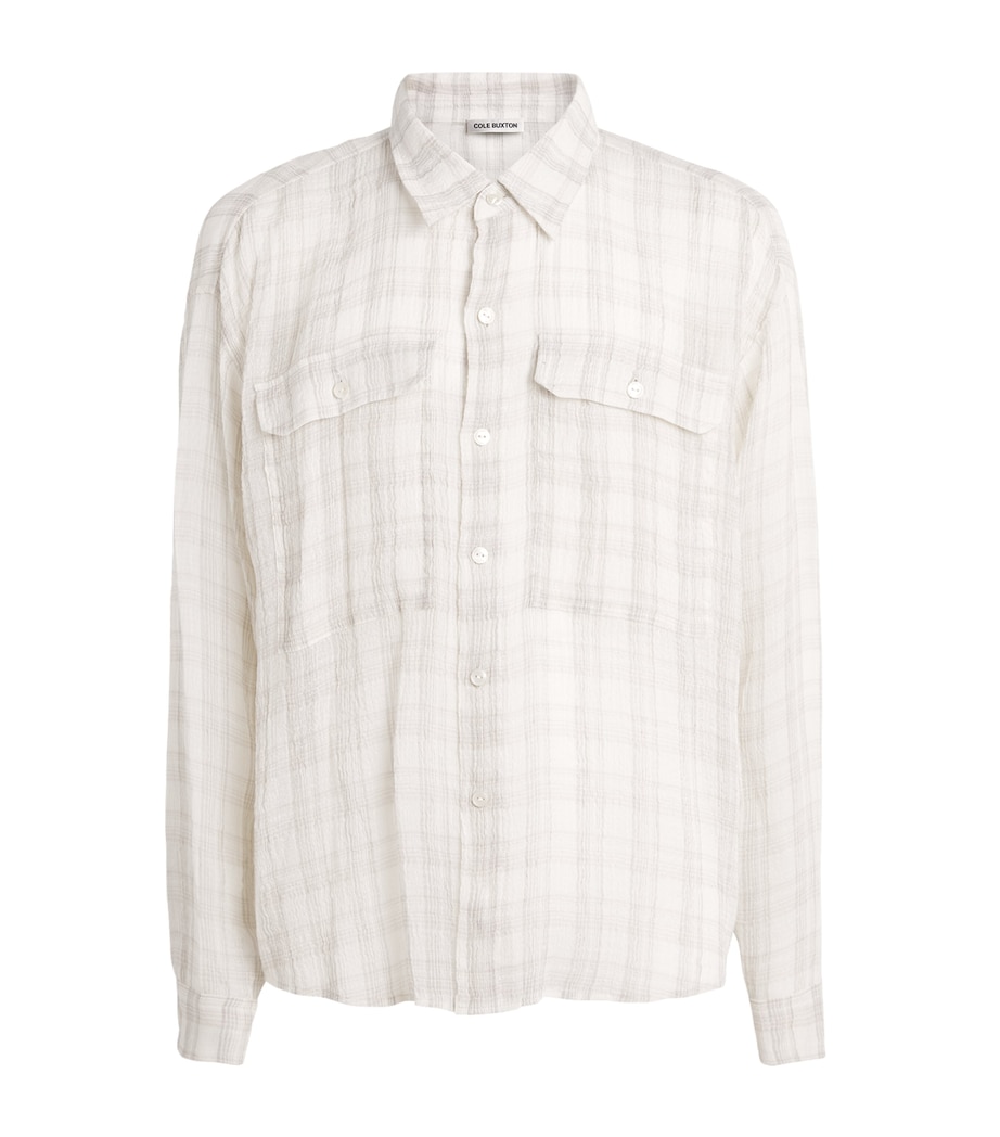 COLE BUXTON Mens Linen-Blend Slub Check Ivy League Shirt Vintage White Image 1