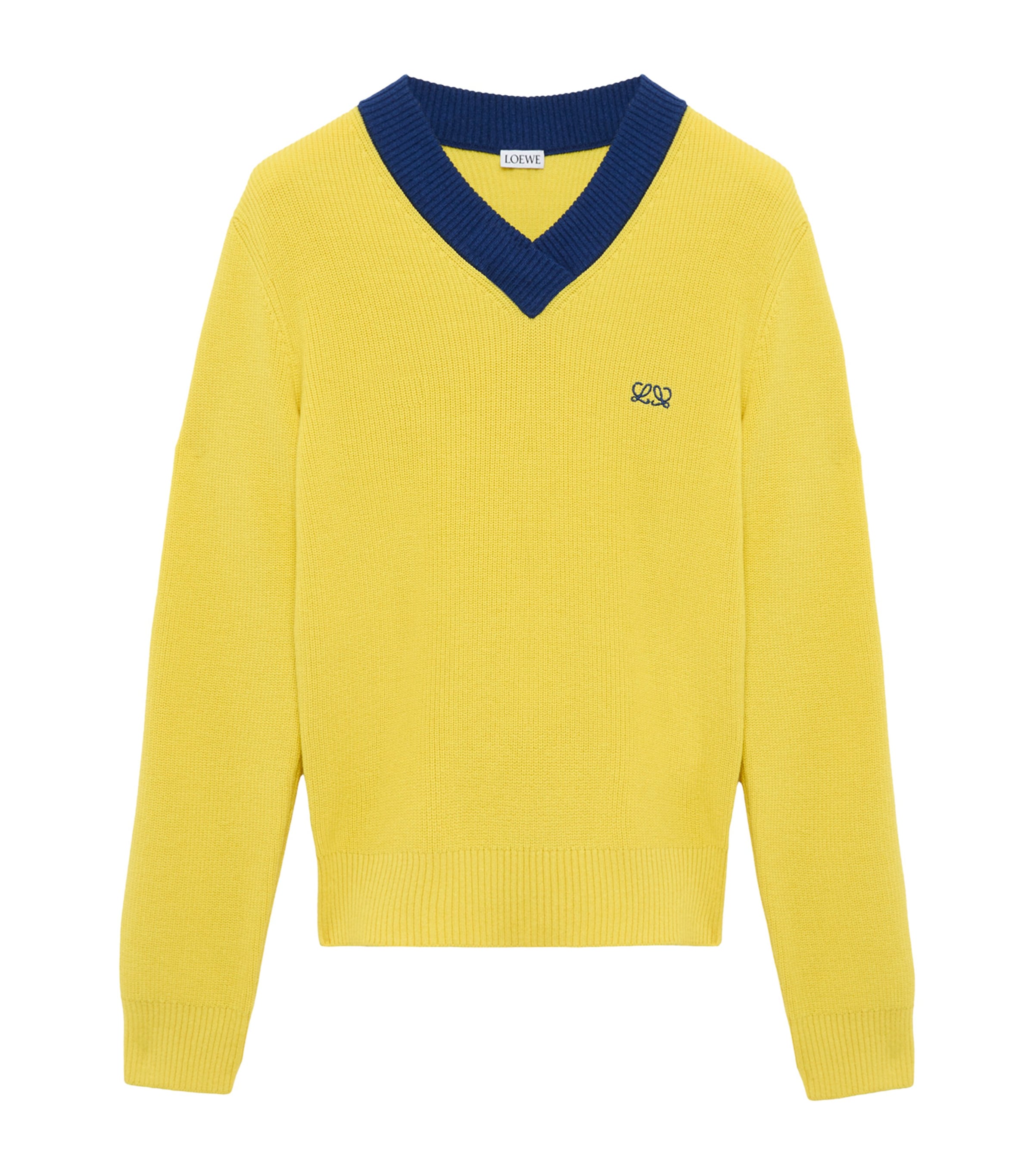 LOEWE Cotton-Wool V-Neck Sweater Yellow/blue