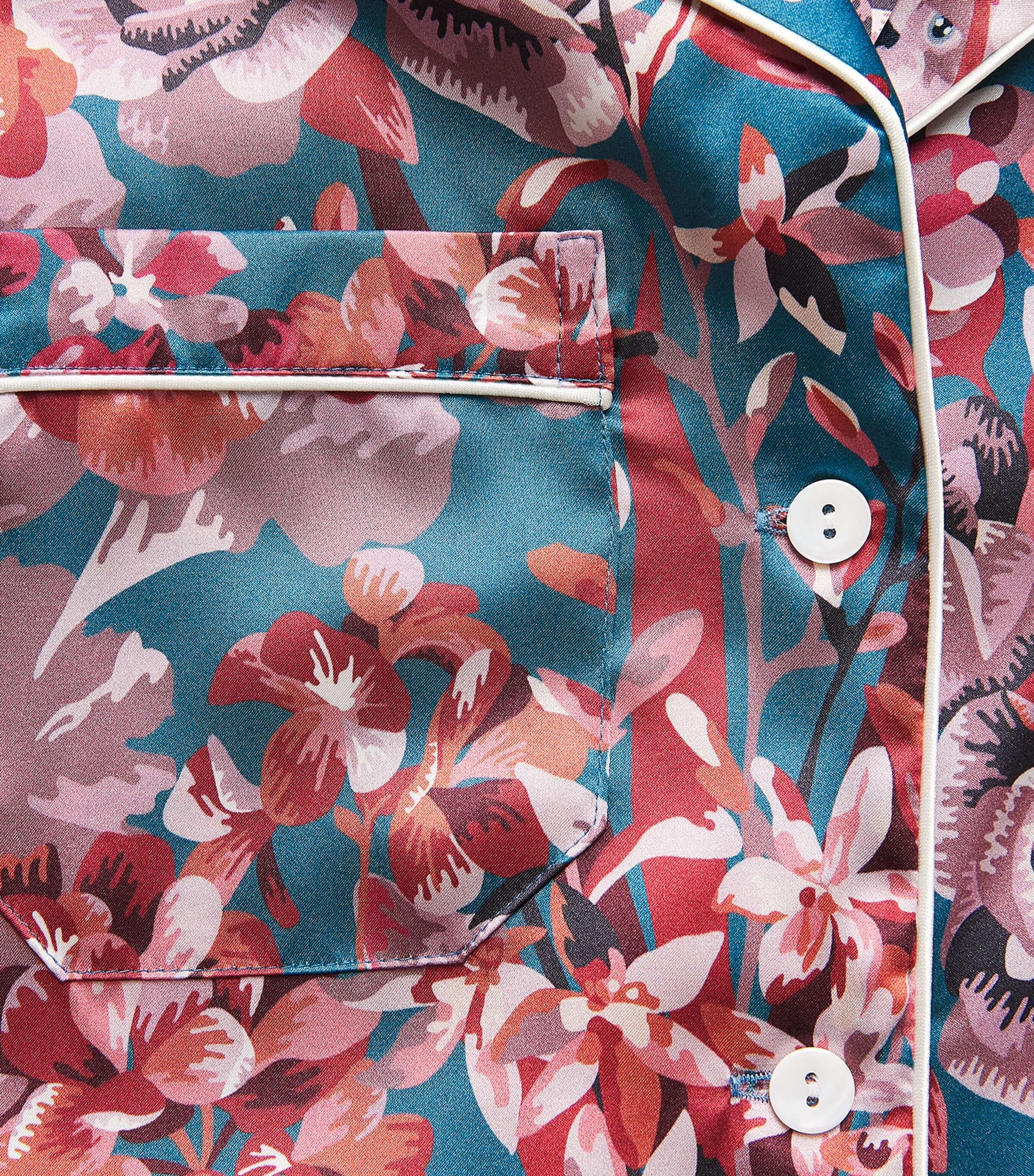 Derek Rose Womens Silk Floral Long Pyjama Set Teal Image 5