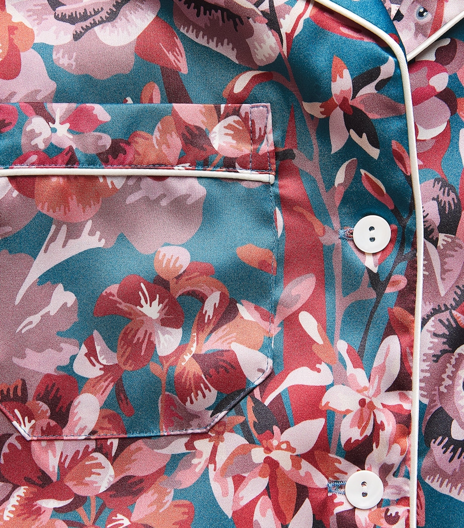 Derek Rose Womens Silk Floral Long Pyjama Set Teal Image 5