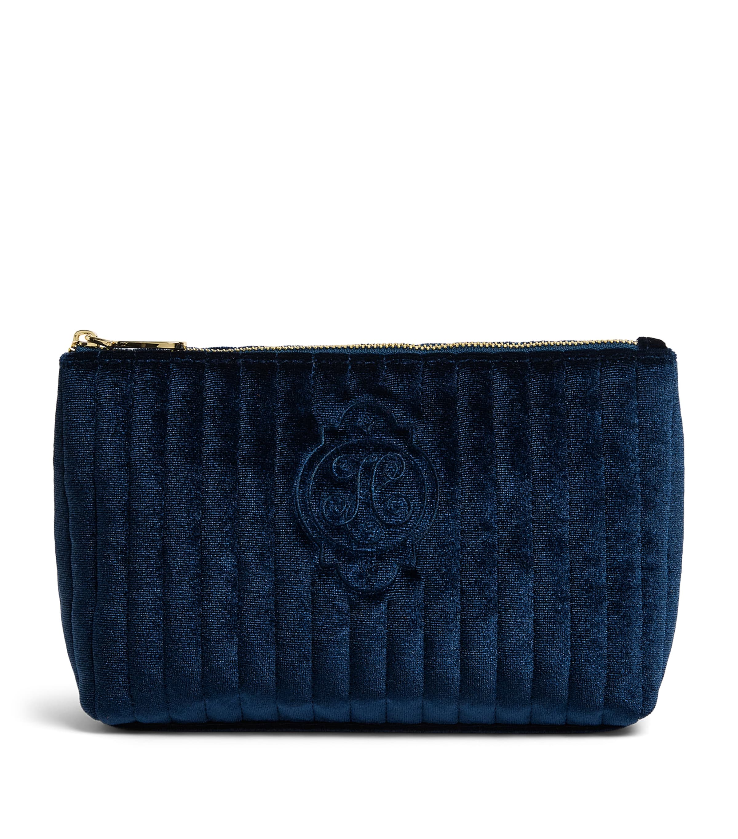 Harrods Small Velvet Partridge Wash Bag Navy Image 1