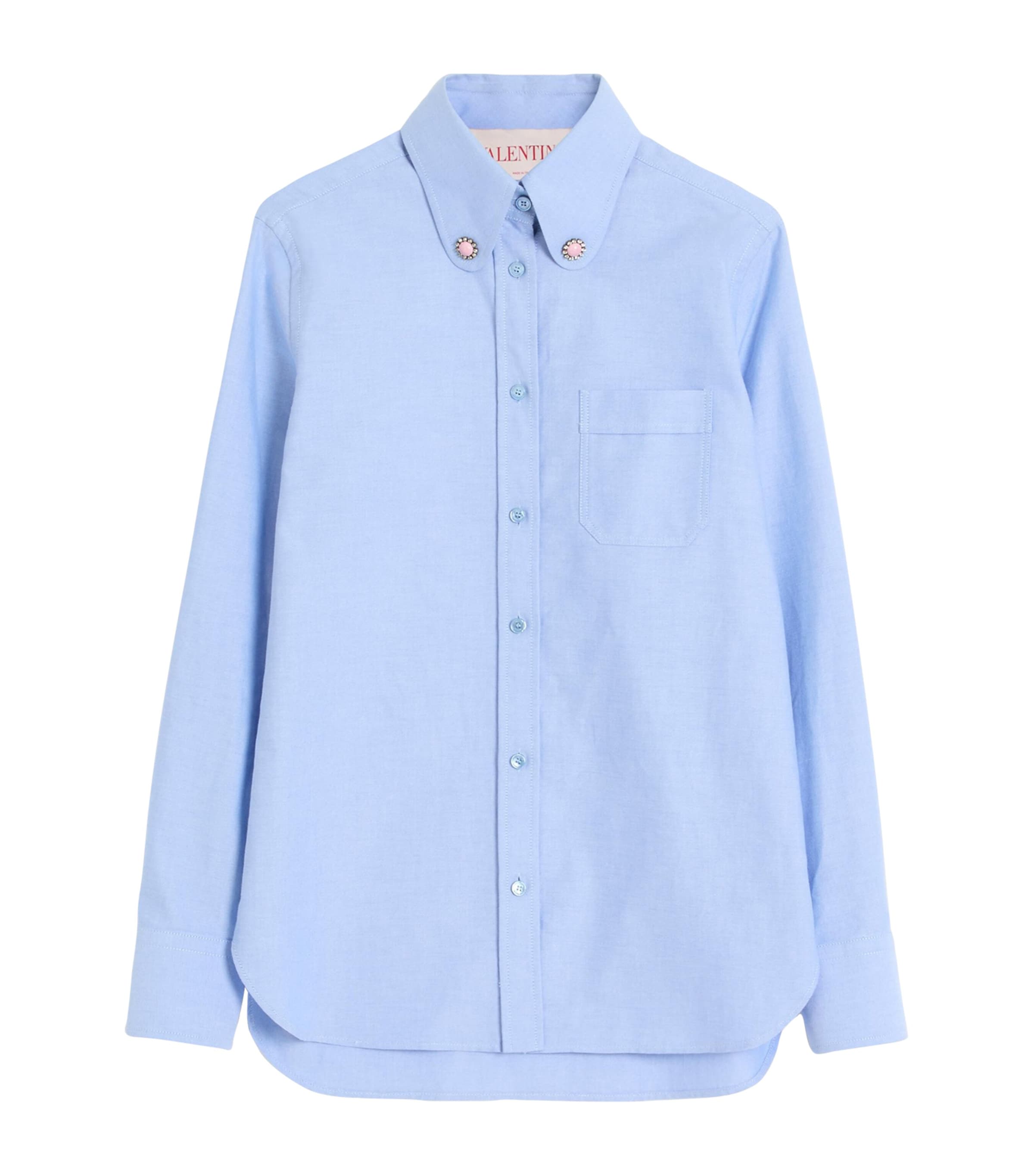 Valentino Cotton Embellished-collar Shirt In Blue
