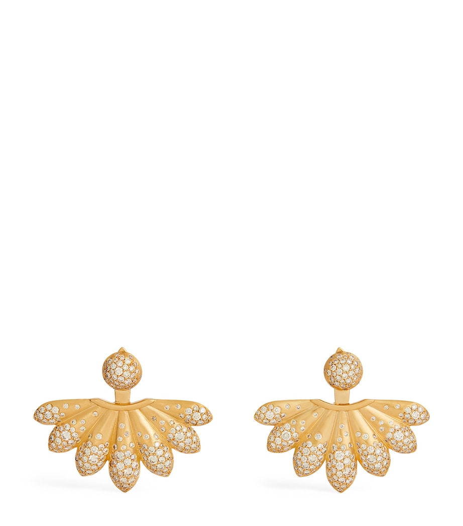 Large Yellow Gold and Diamond Lotus Power Earrings YELLOW GOLD Image 1