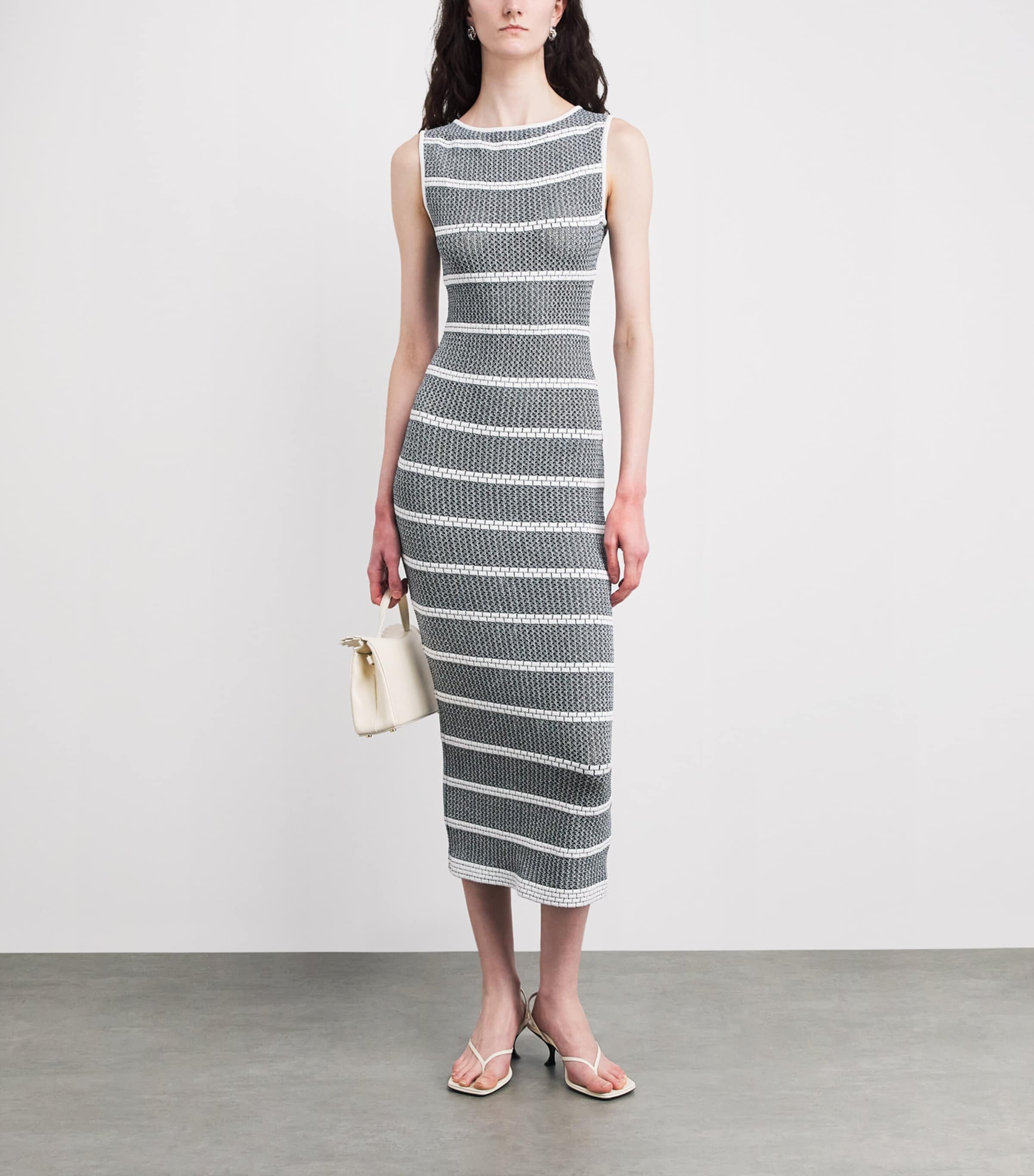 VALENTI Womens Knit Stripe Maxi Dress White Blue Image 2