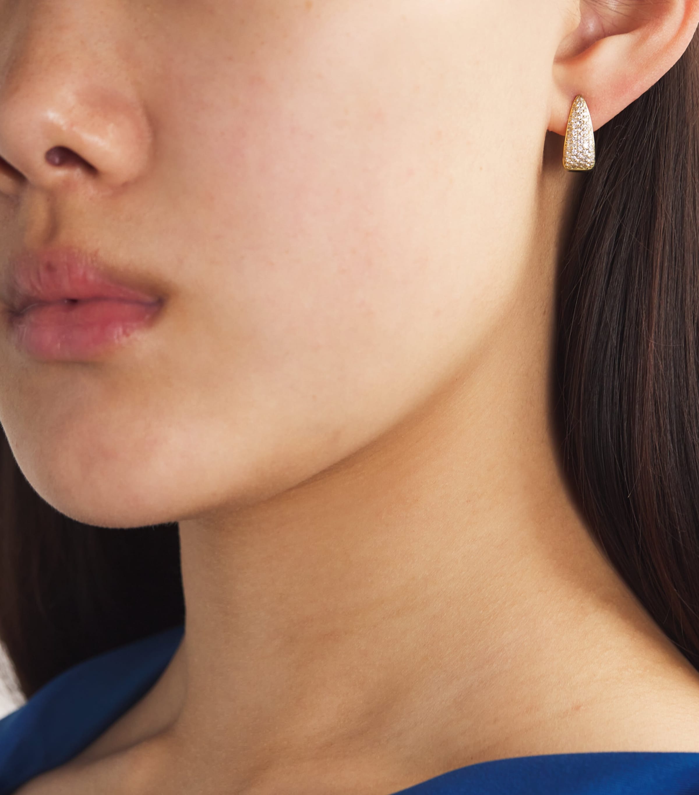 Mini Yellow Gold and Diamond Edith Elongated Teardrop Huggie Earrings YELLOW GOLD Image 2