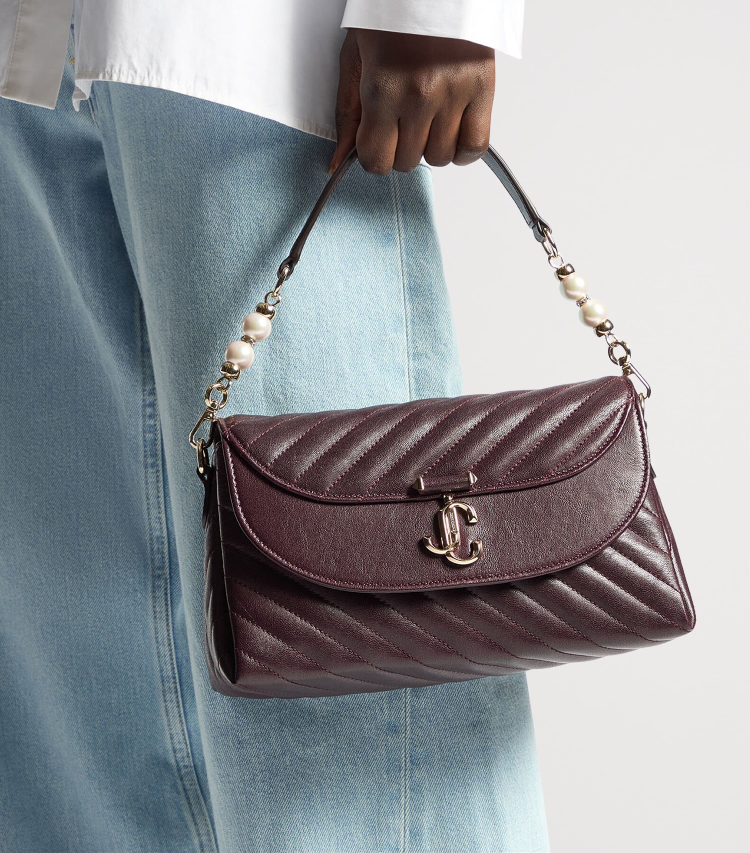 Jimmy Choo Curve Quilted Leather Top-Handle Bag Deep Merlot/shiny Go Image 2