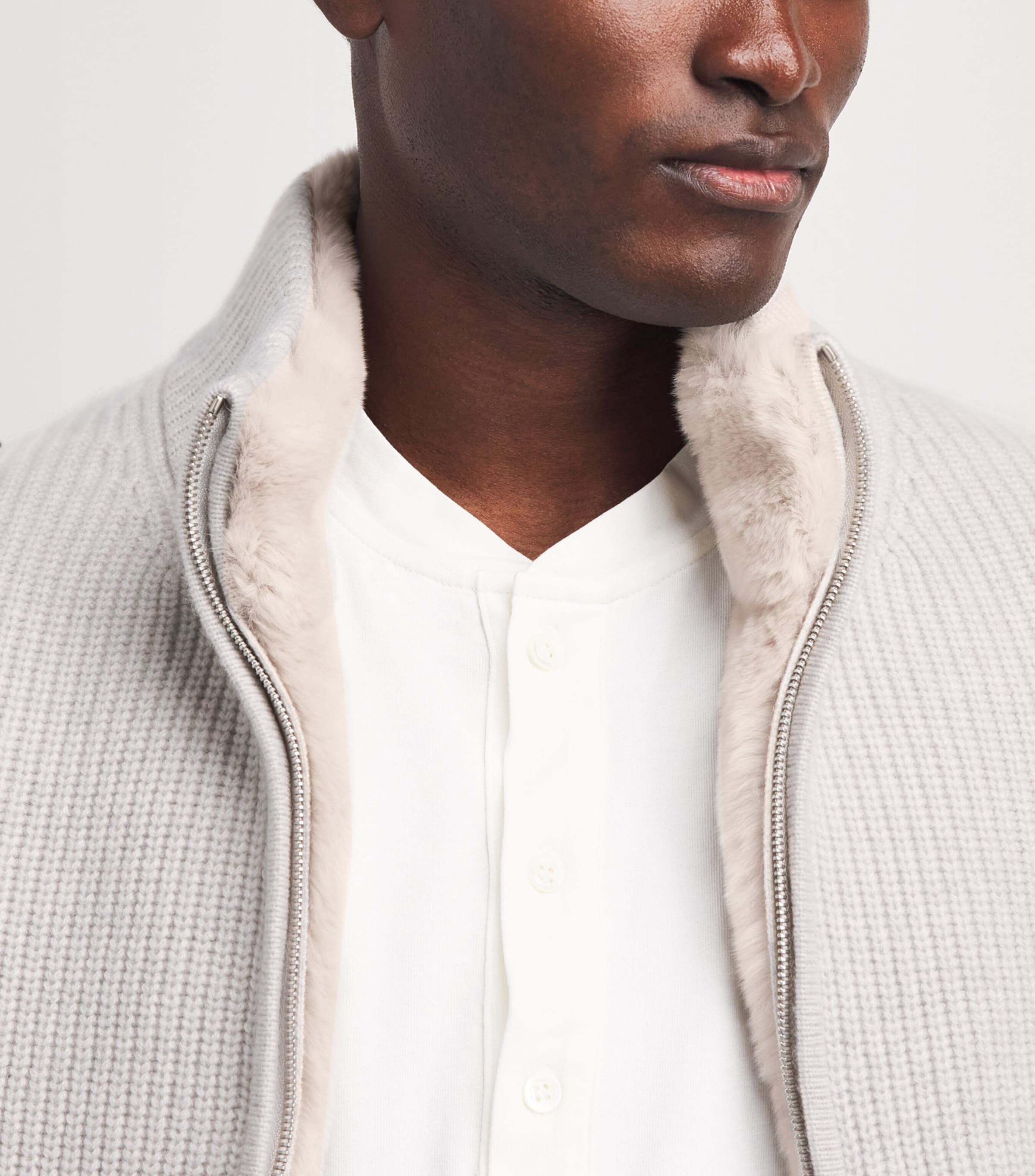 N.Peal Mens Cashmere Quarter-Zip Sweater Pebble Greysnow Image 3