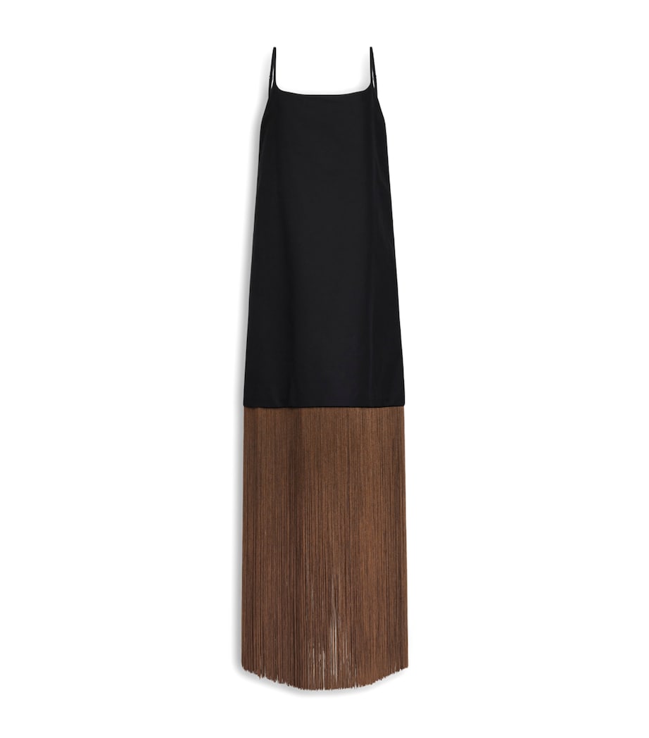 Alaïa Womens Fringed Mini Slip Dress Noir Alaia Image 1