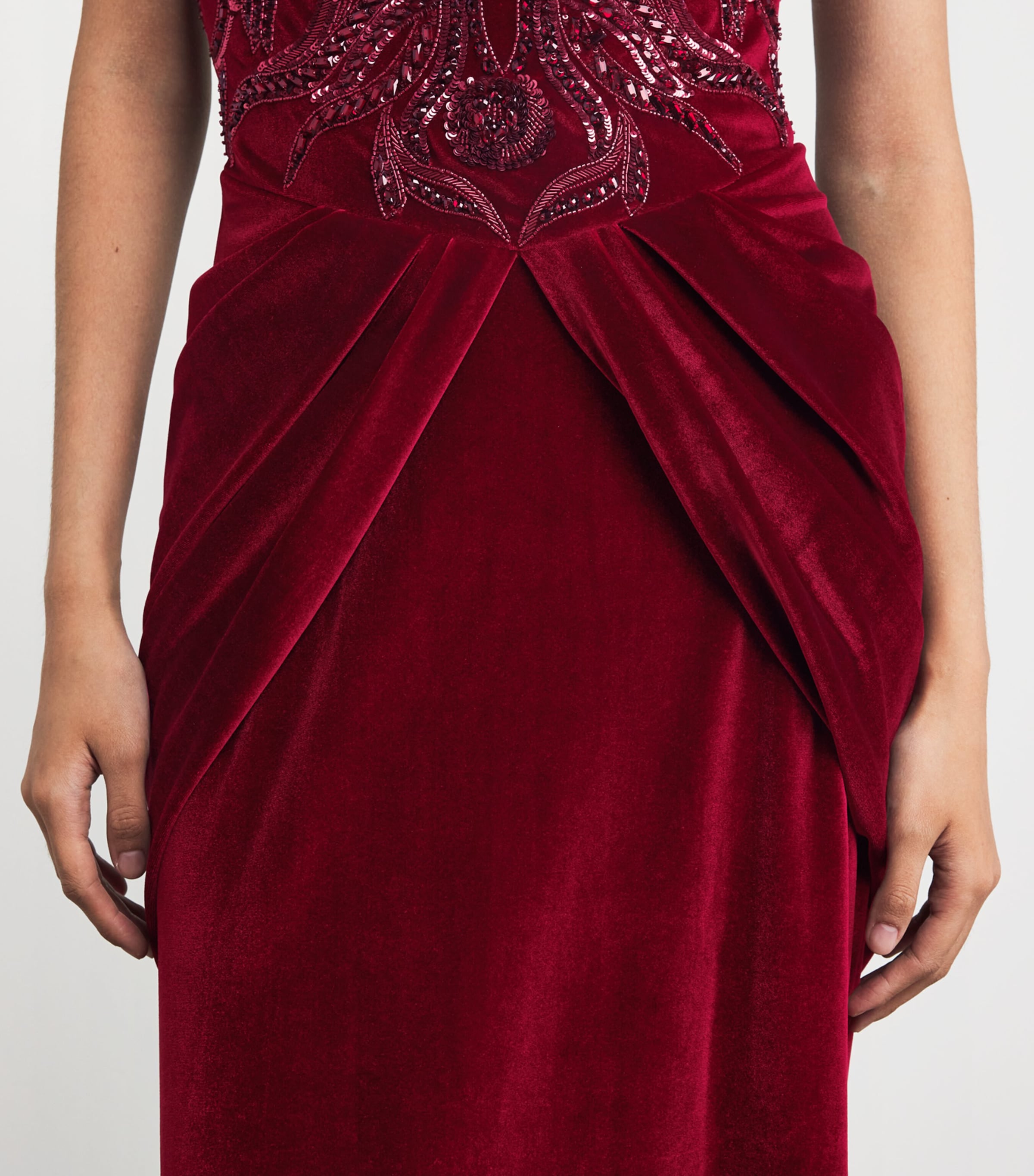 Pamella Roland Womens Velvet Bead and Sequin Strapless Gown Scarlet Image 4