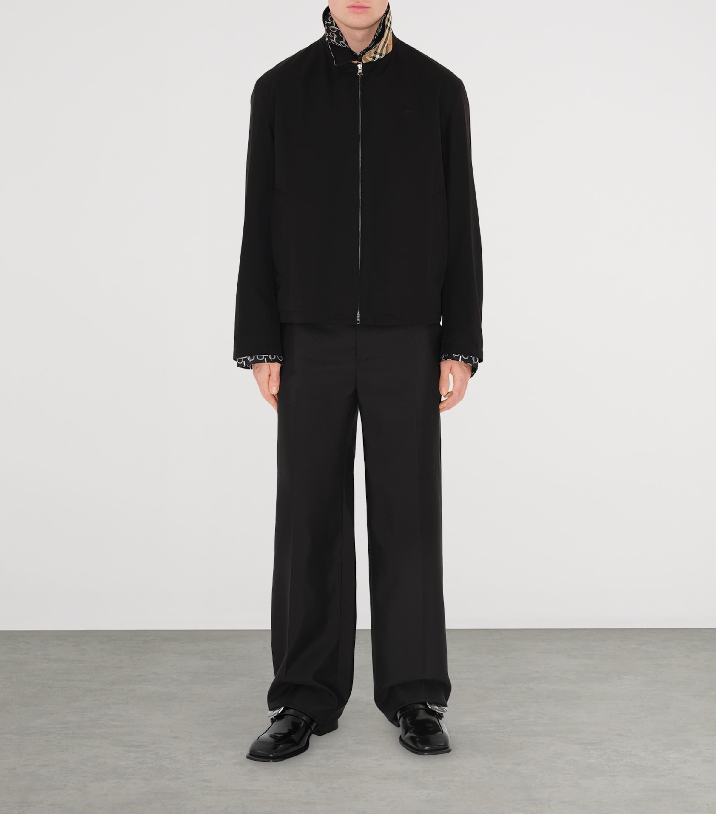 Burberry Mens Cotton Gabardine Harrington Jacket Black Image 2