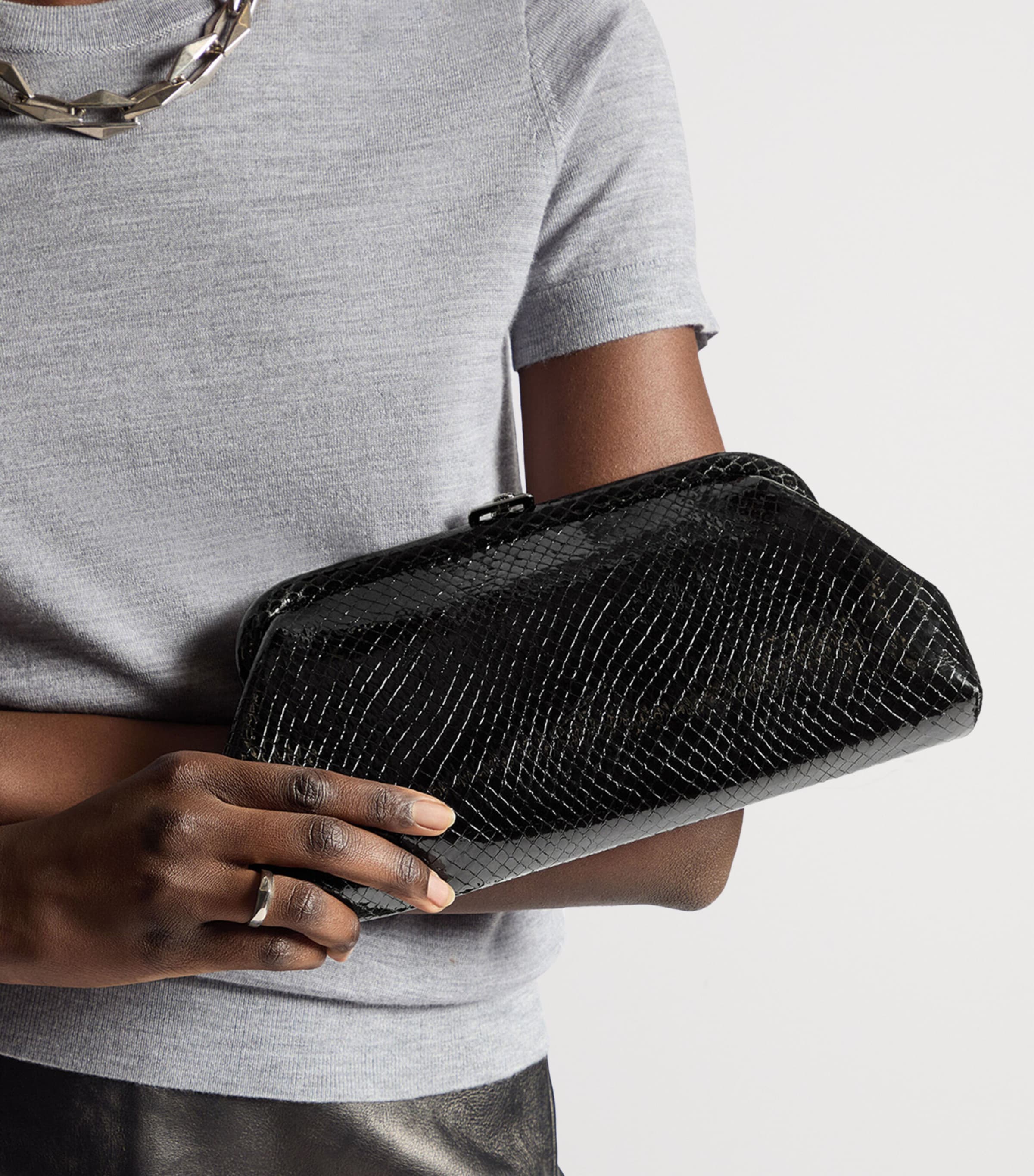 Jimmy Choo Skylar Snake-Embossed Leather Clutch Bag Black/dark Silver Image 2