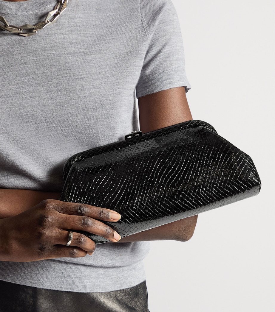 Jimmy Choo Skylar Snake-Embossed Leather Clutch Bag Black/dark Silver Image 2