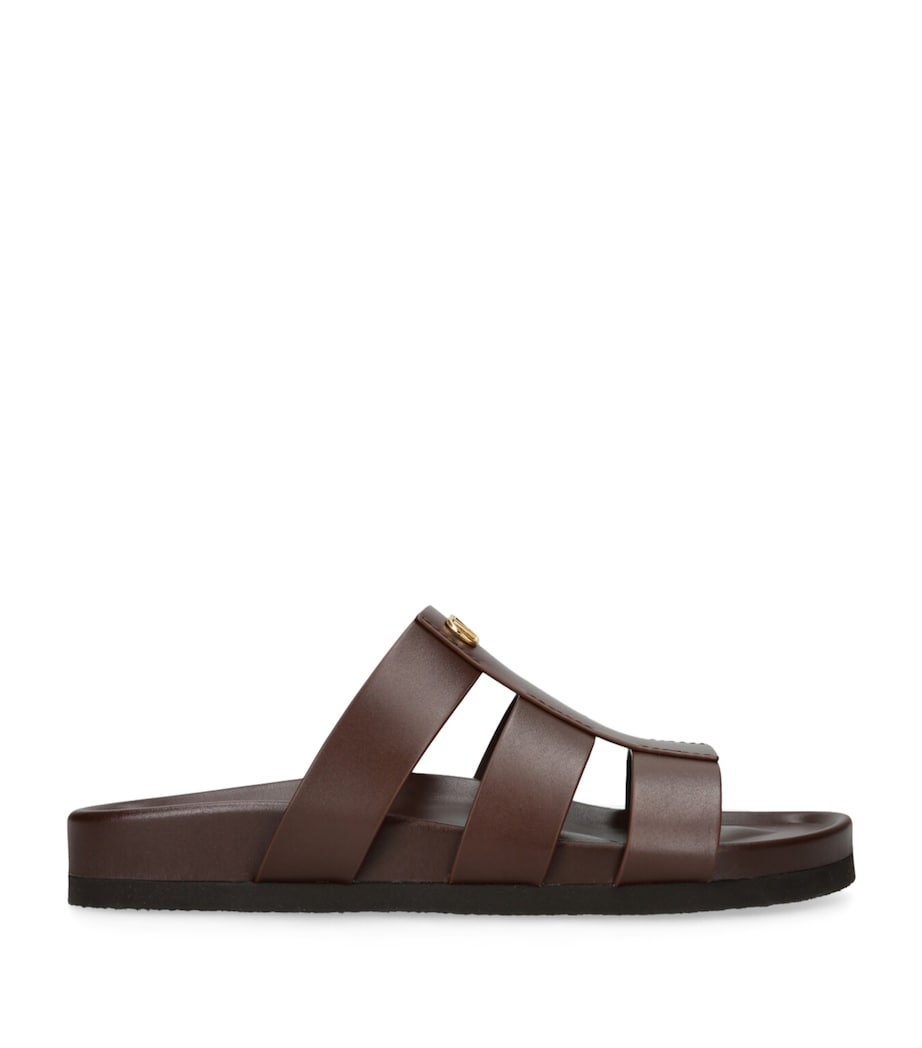 Valentino Garavani Leather Studshield Slides Dark Brown Image 1