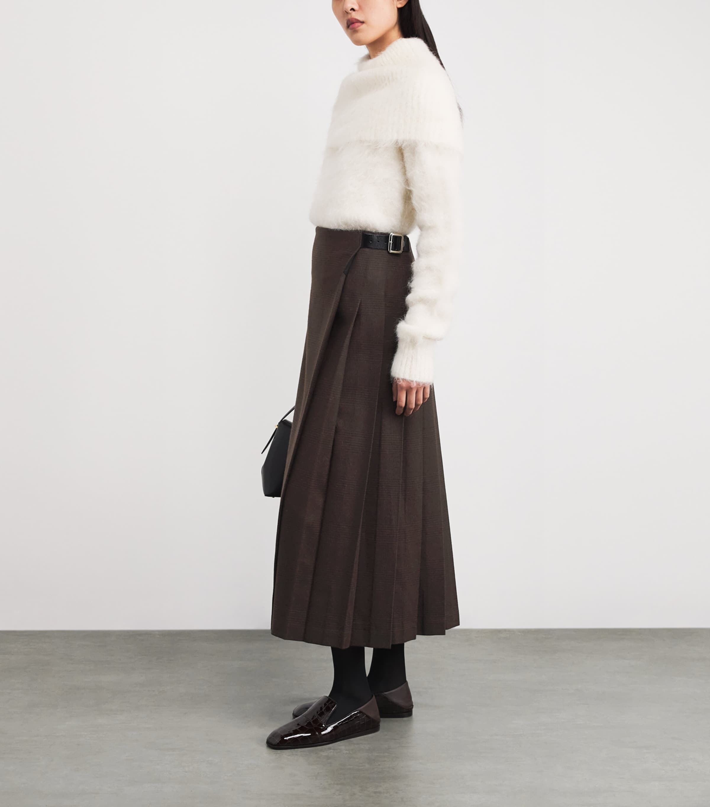 x Le Kilt Wool-Cashmere Tailored Midi Skirt RU7751BRWN SHDW CHCK Image 2