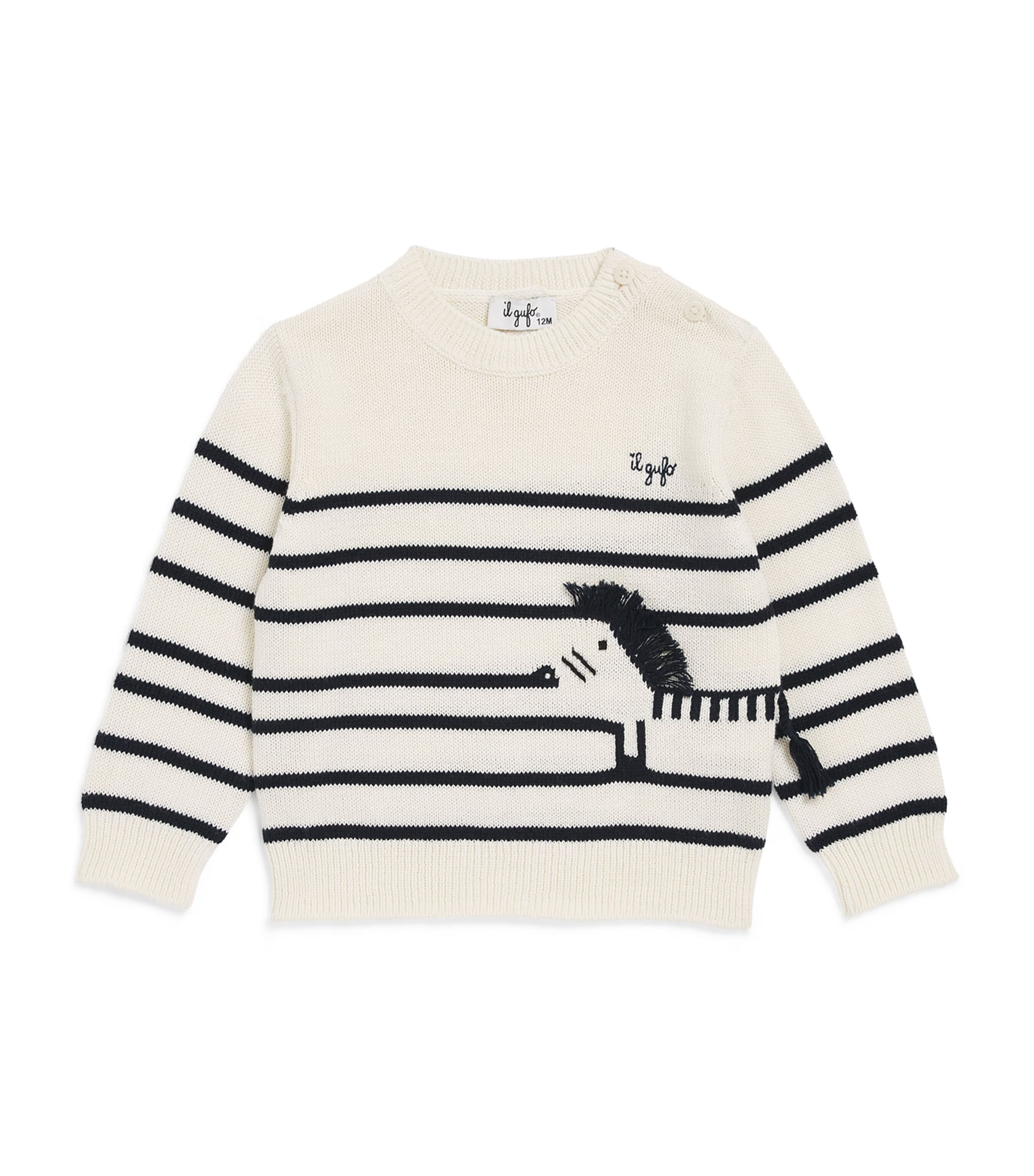 Il Gufo Organic Cotton Stripe Sweater (2-6 Years) Milk/blue Image 1