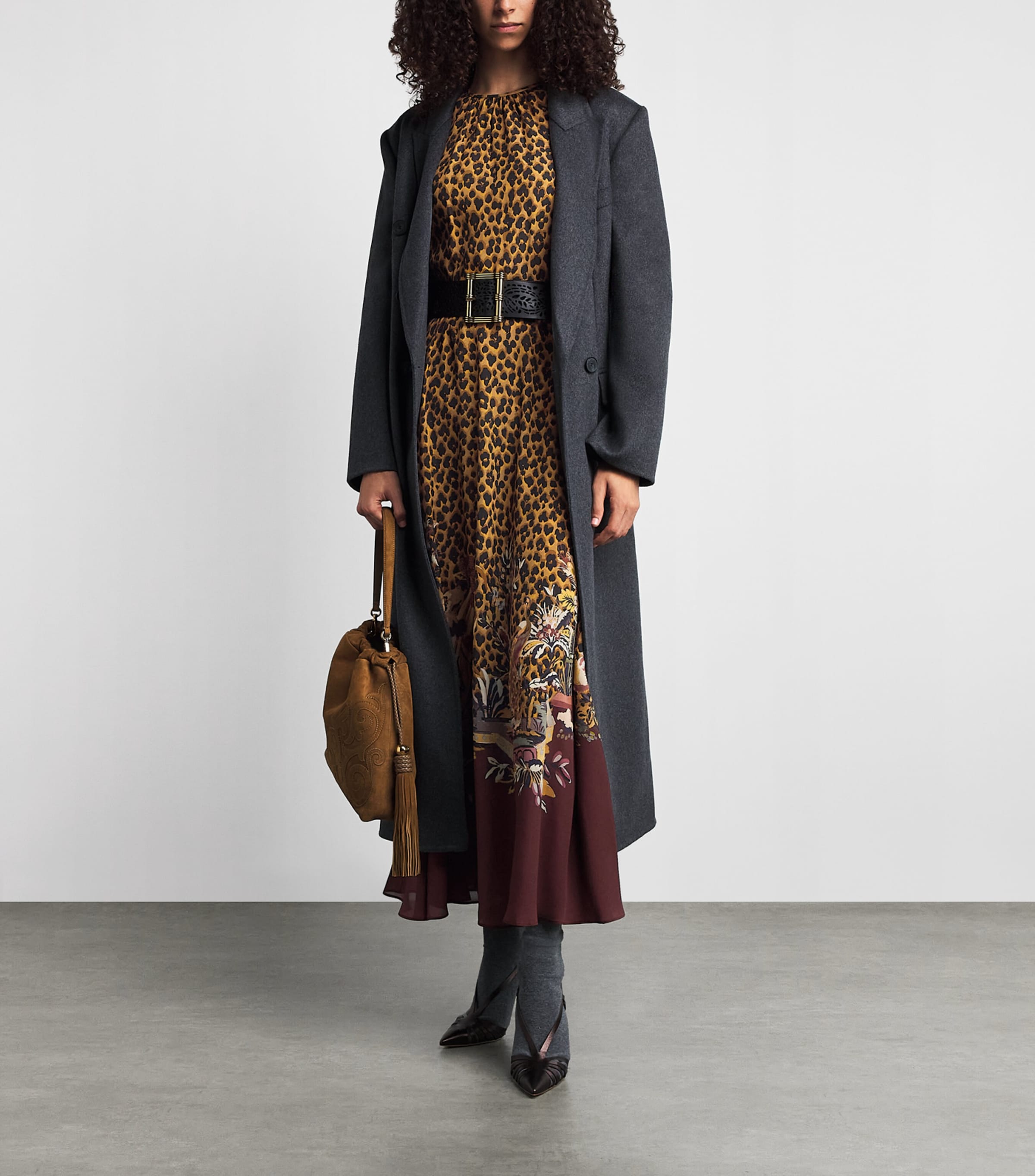 Etro Womens Long-Sleeve Leopard Maxi Dress Burgundy Image 2