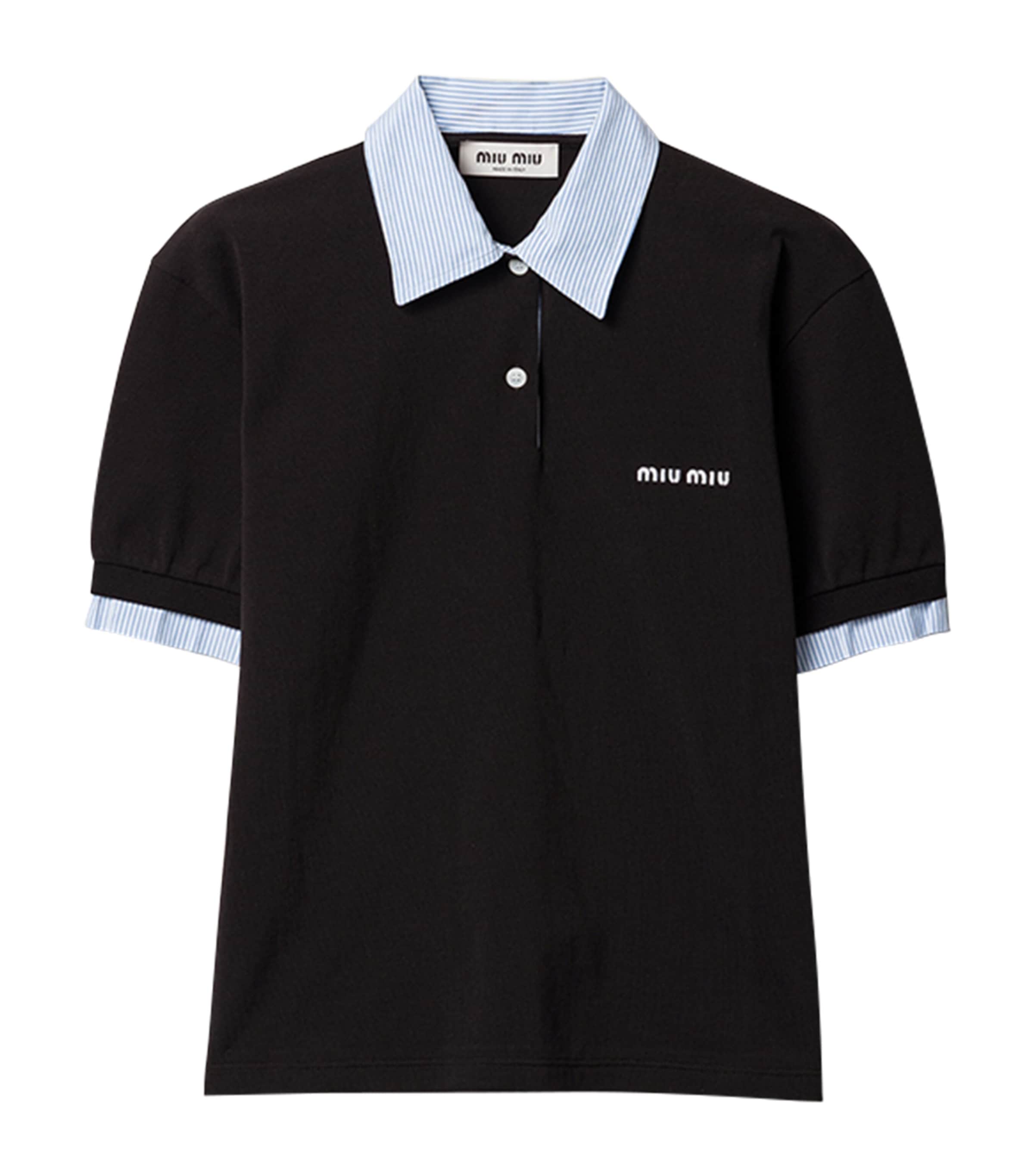 Miu Miu Womens Cotton Contrast Collar Polo Shirt Image 1