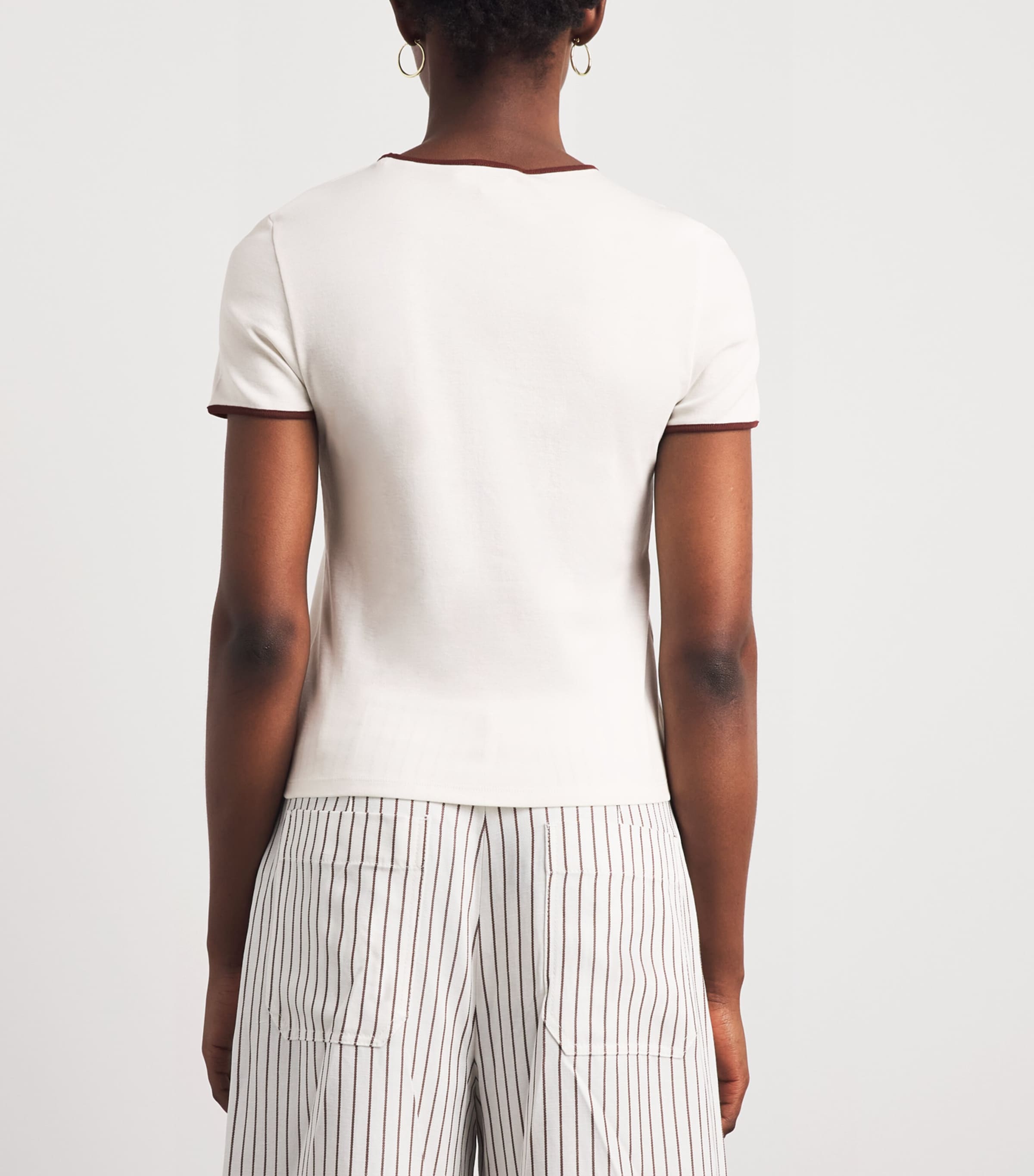 ME+EM Womens Organic Cotton Slim Ringer T-Shirt Cream/brown Image 5
