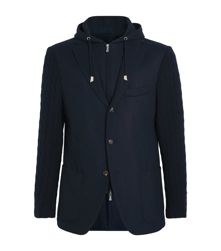 Knitted-Sleeve Layered Blazer BLU, BLU Image 1