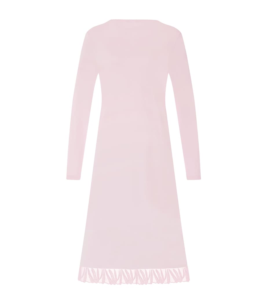 Hanro Womens Cotton Rosaria Long-Sleeve Nightdress Rose Bath Image 3