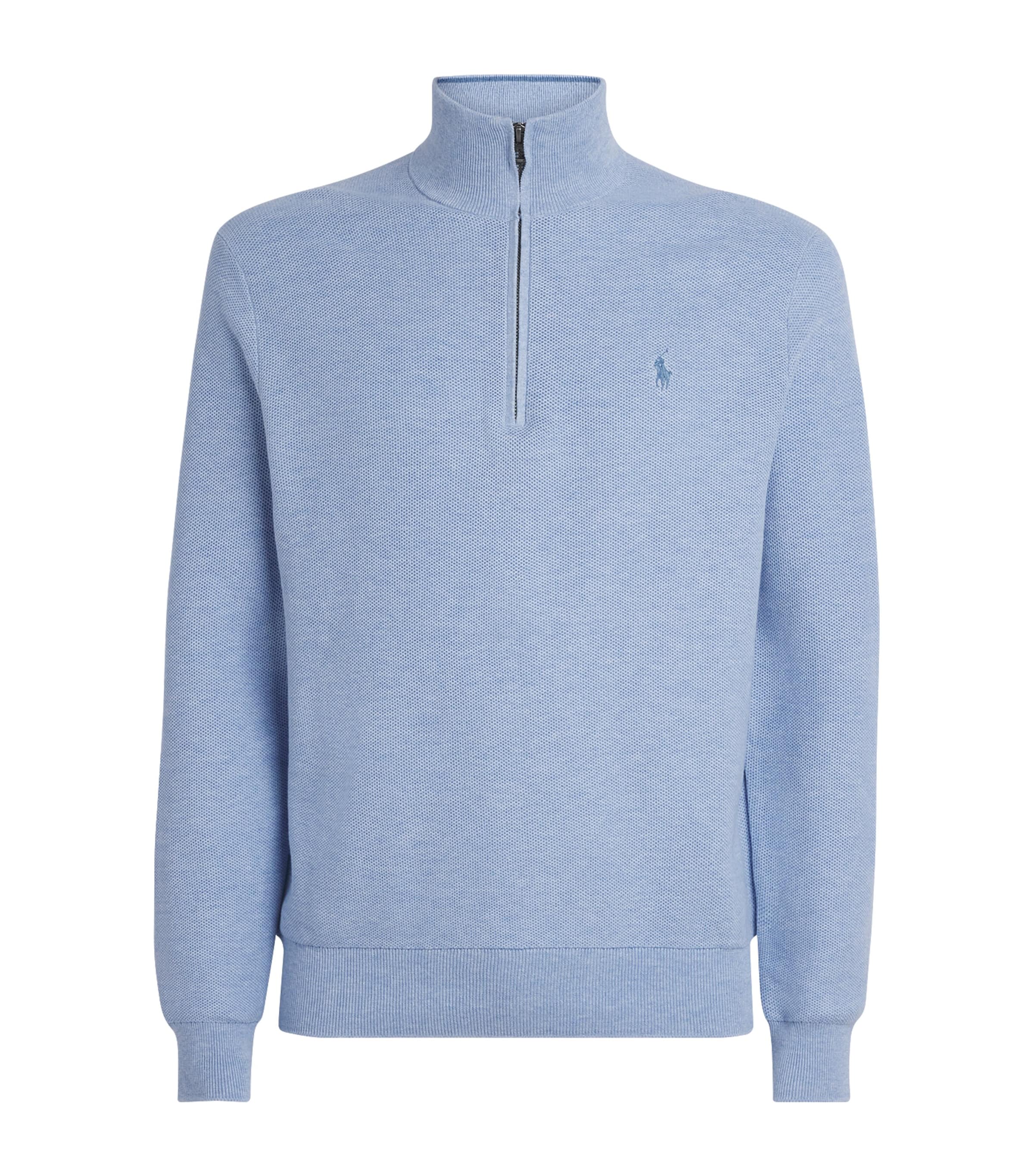 Polo Ralph Lauren Mens Cotton Quarter-Zip Sweatshirt Blue Hyacinth Hthr Image 1