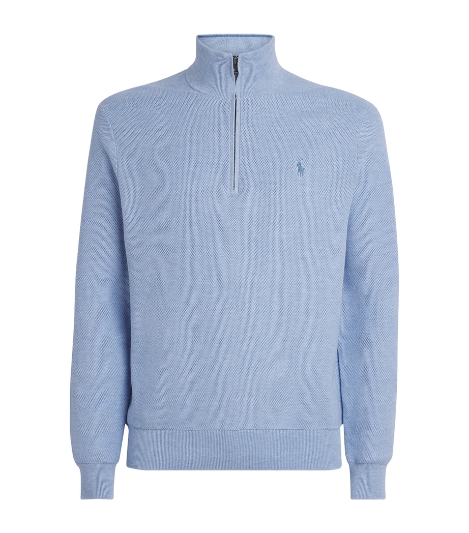 Polo Ralph Lauren Mens Cotton Quarter-Zip Sweatshirt Blue Hyacinth Hthr Image 1