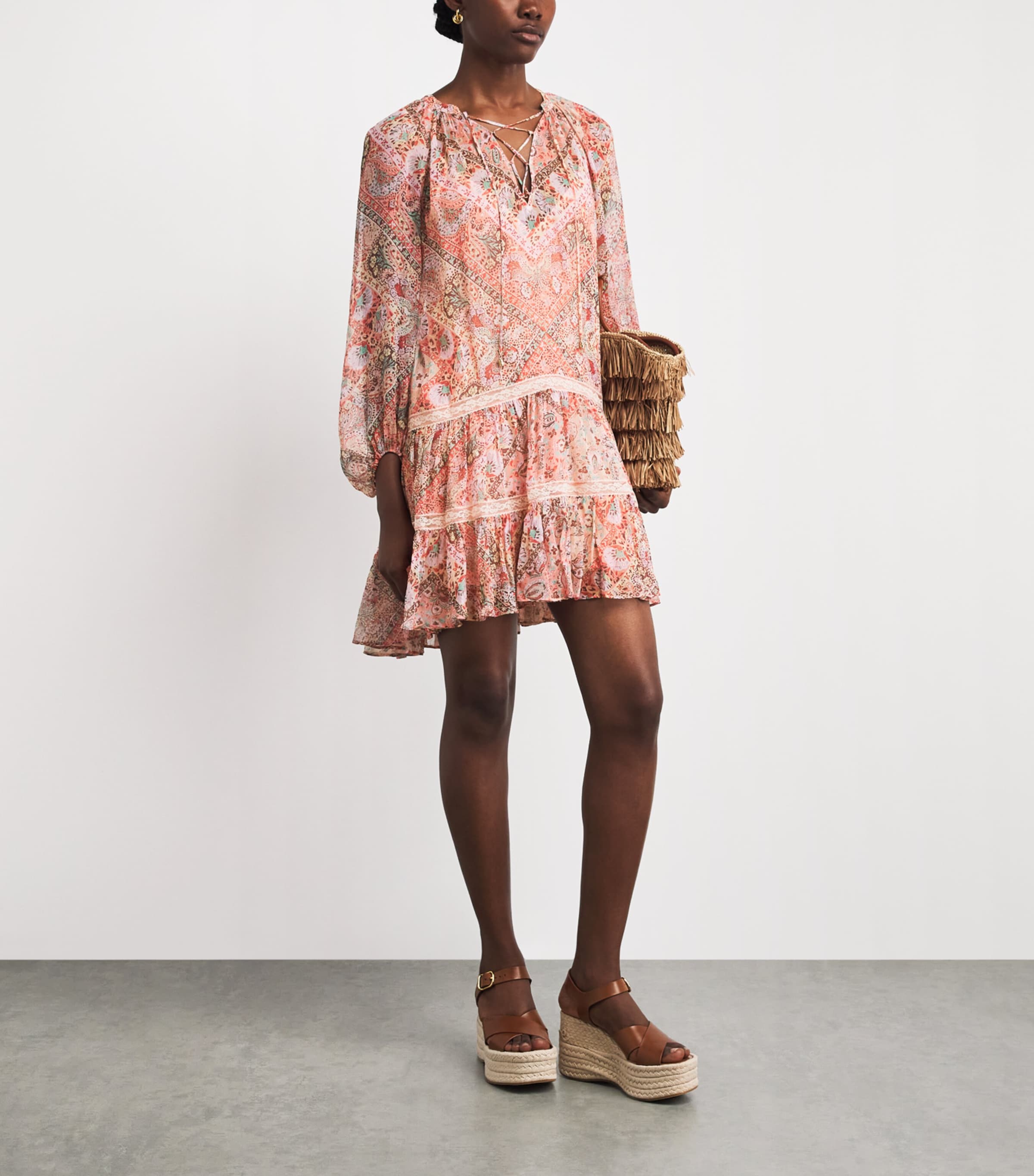 Rixo Womens Floral Miyah Mini Dress Cara Bandana Orange Image 2