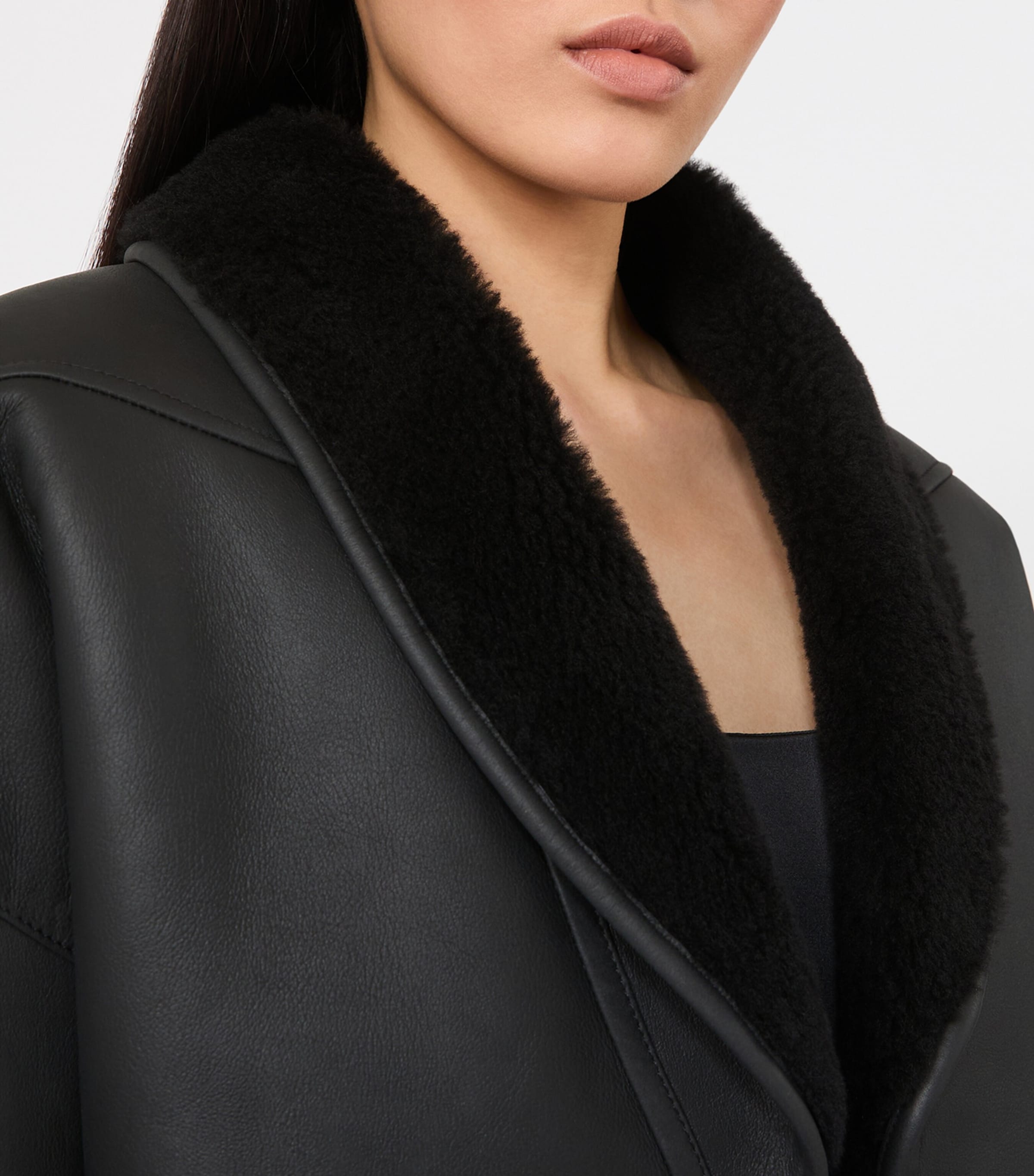 Max Mara Womens Cropped Shearling Jacket Dark Grey Image 5