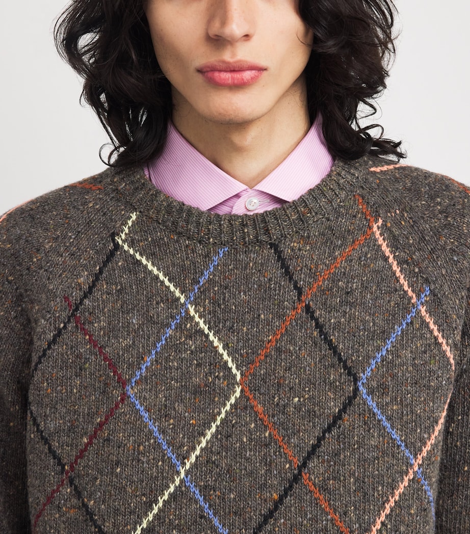 Wool-Cotton Argyle Sweater BROWN-67 Image 6