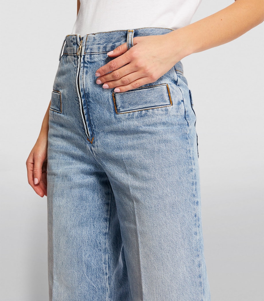 Sandro Paris Womens Zip Wide-Leg High-Rise Jeans Blue Jean Image 6