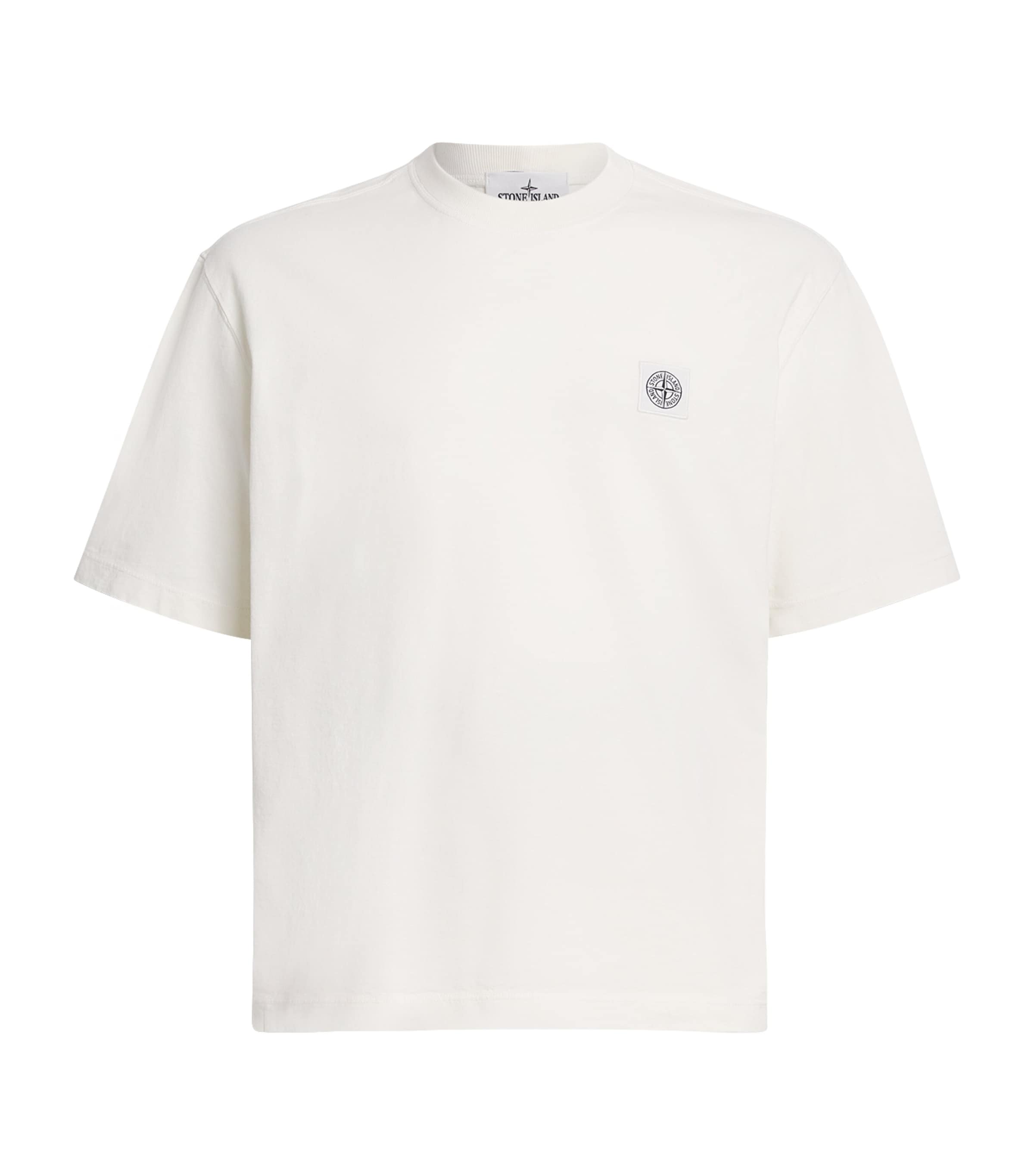 Stone Island Embroidered Cotton Jersey T-shirt In White