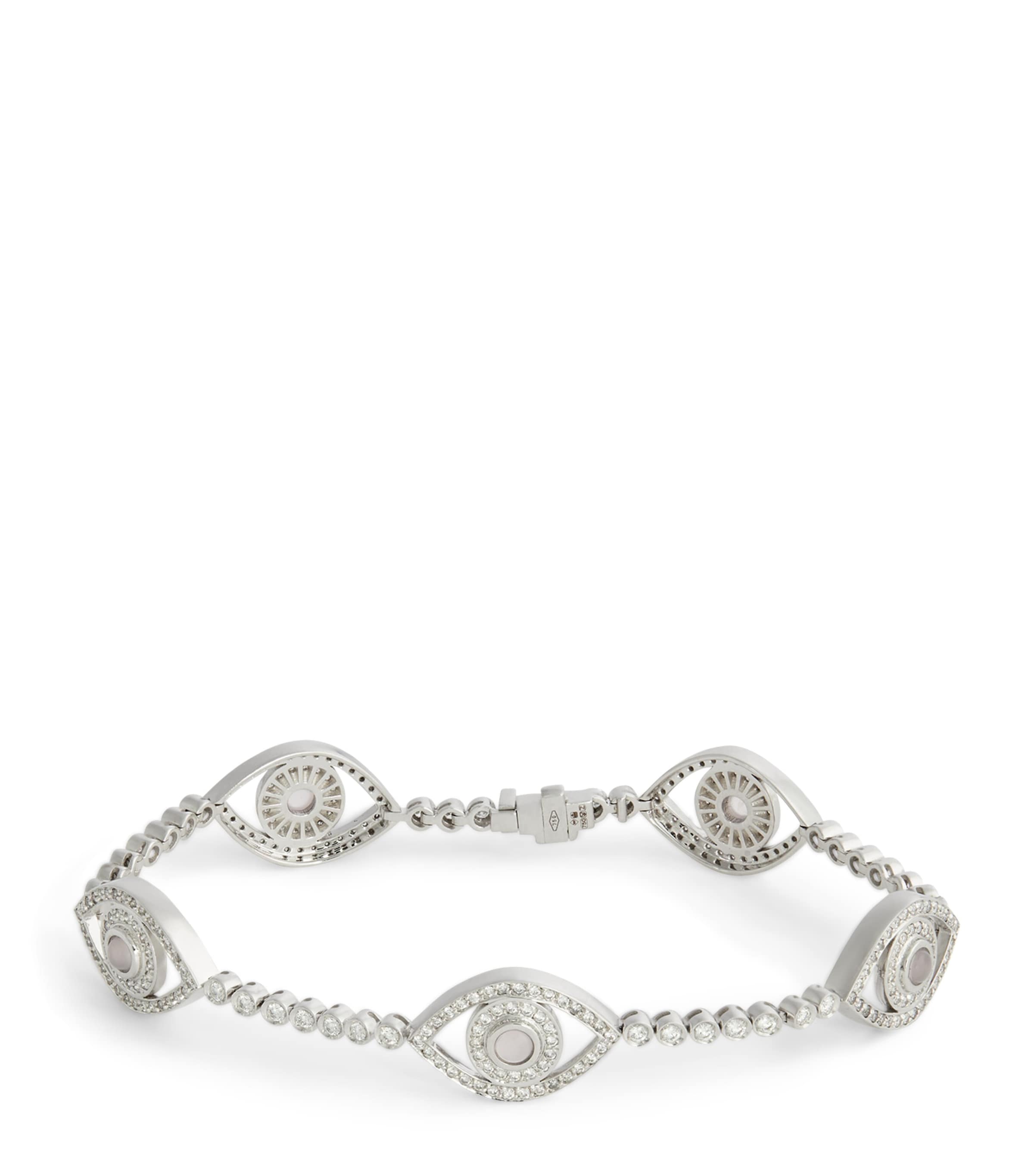 Netali Nissim White Gold, Diamond And Quartz Mini Eyes Tennis Bracelet In Metallic